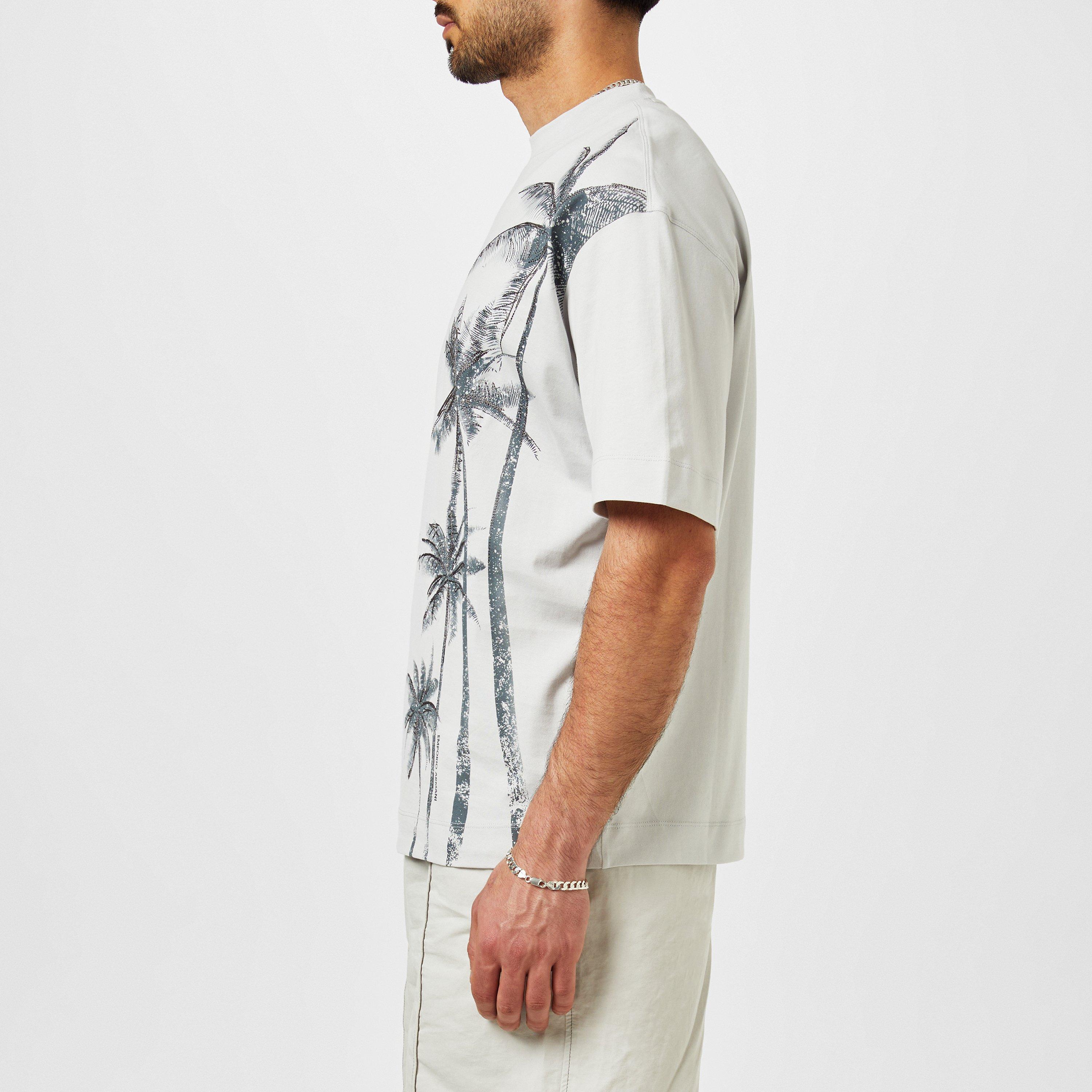 Grey - Emporio Armani - Palm Tree Embellished T-Shirt - 2