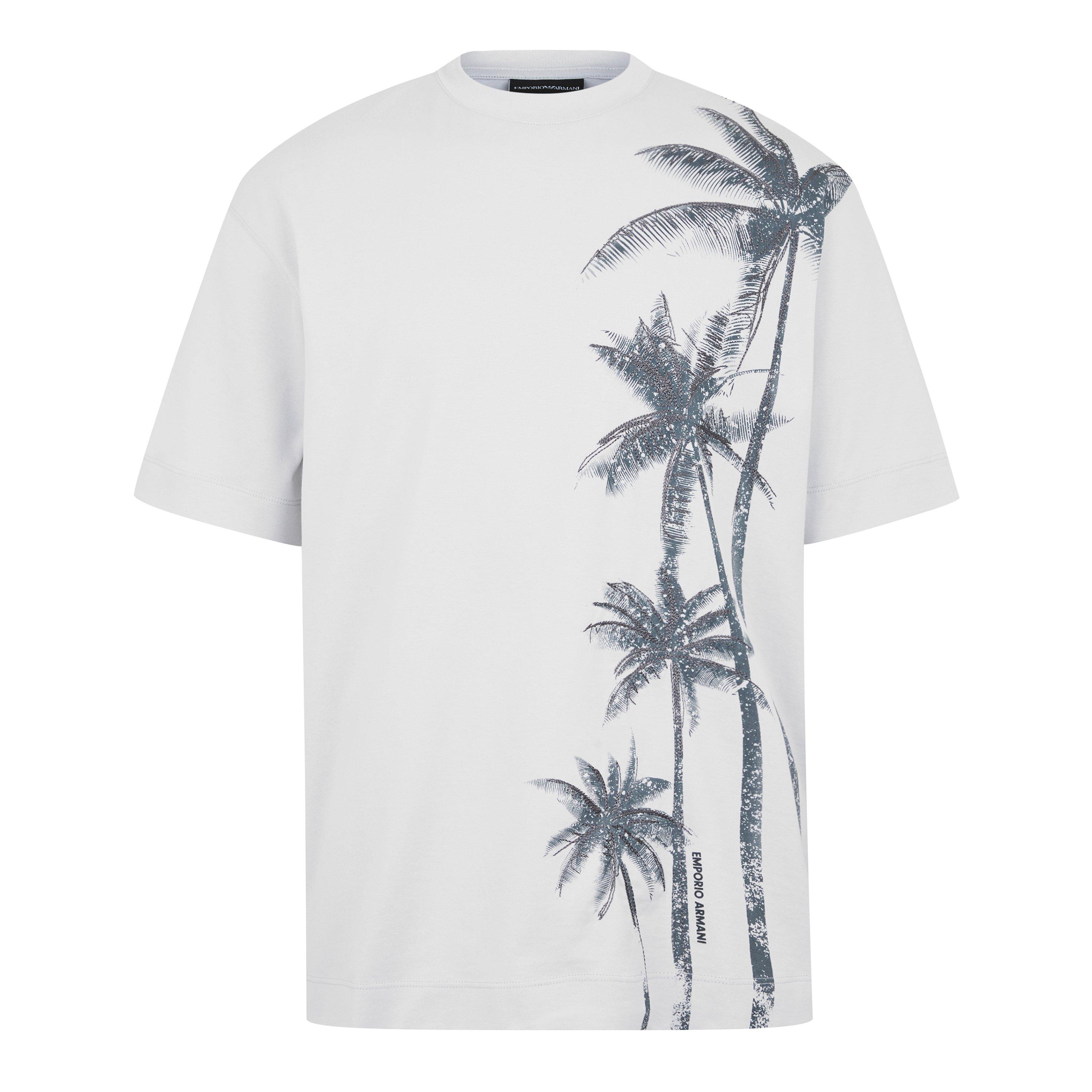 Grey - Emporio Armani - Palm Tree Embellished T-Shirt - 5