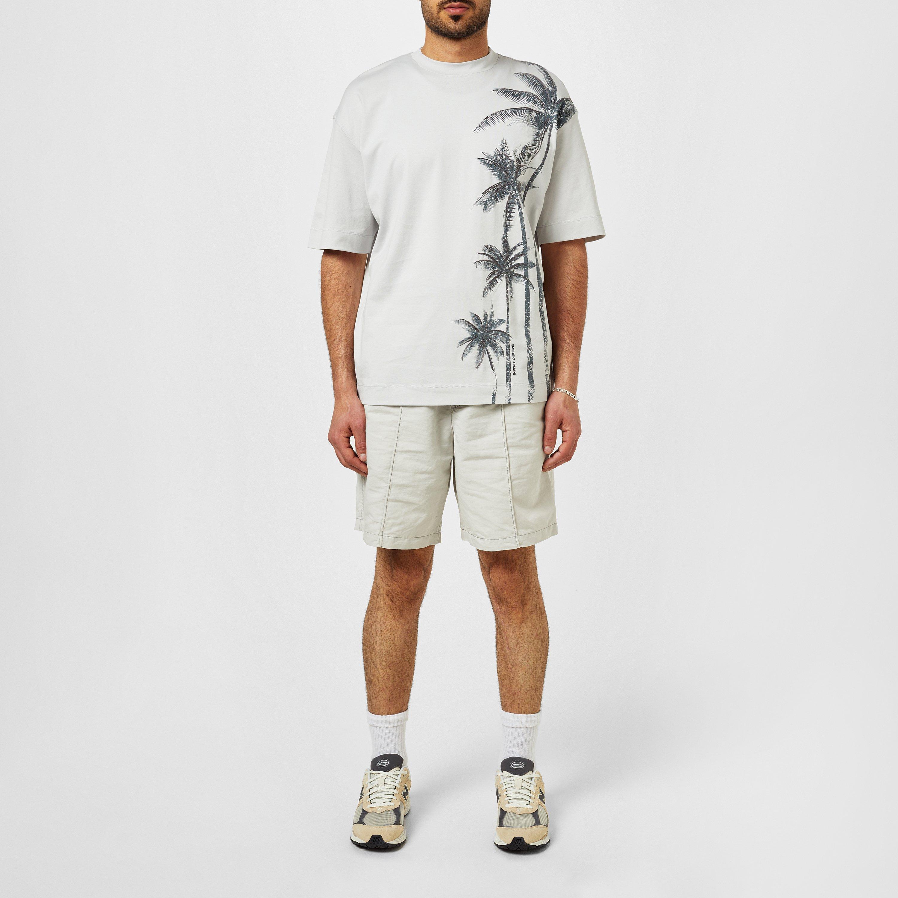 Grey - Emporio Armani - Palm Tree Embellished T-Shirt - 4