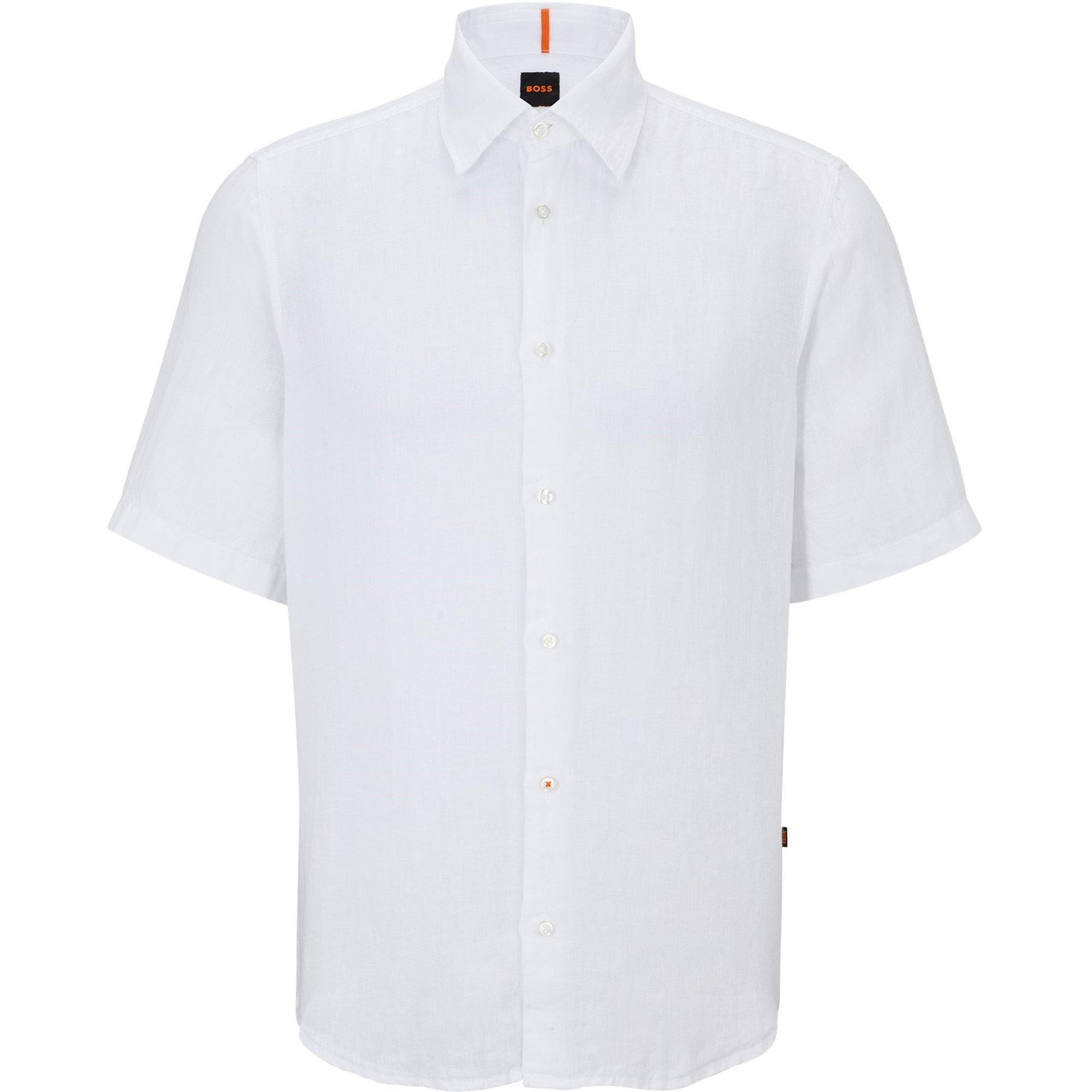 White 100 - Boss - Men's HBO Rash 2 Lin Short Sleeve Relaxed Fit Shirt - 1