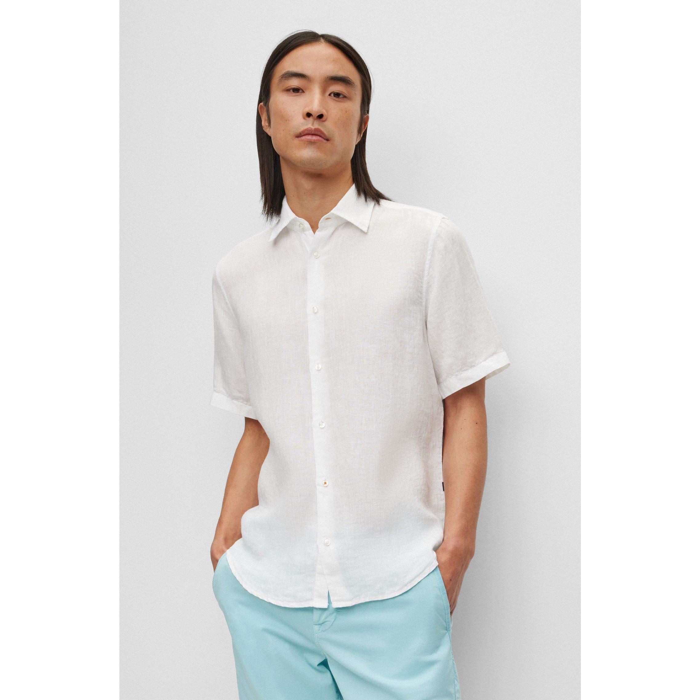 White 100 - Boss - Men's Rash 2 Lin Plain Short-Sleeve Shirt - 2