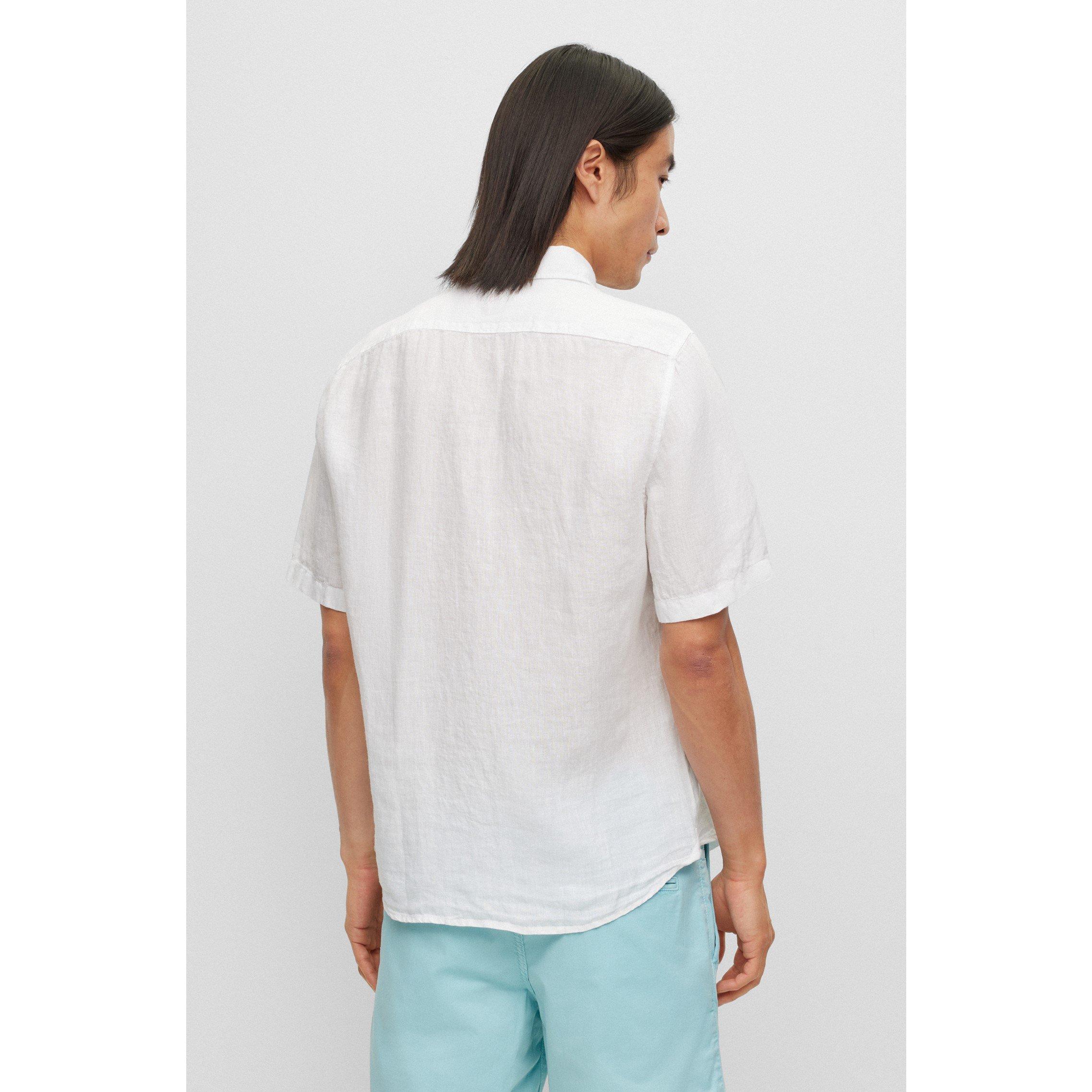 White 100 - Boss - Men's Rash 2 Lin Plain Short-Sleeve Shirt - 3