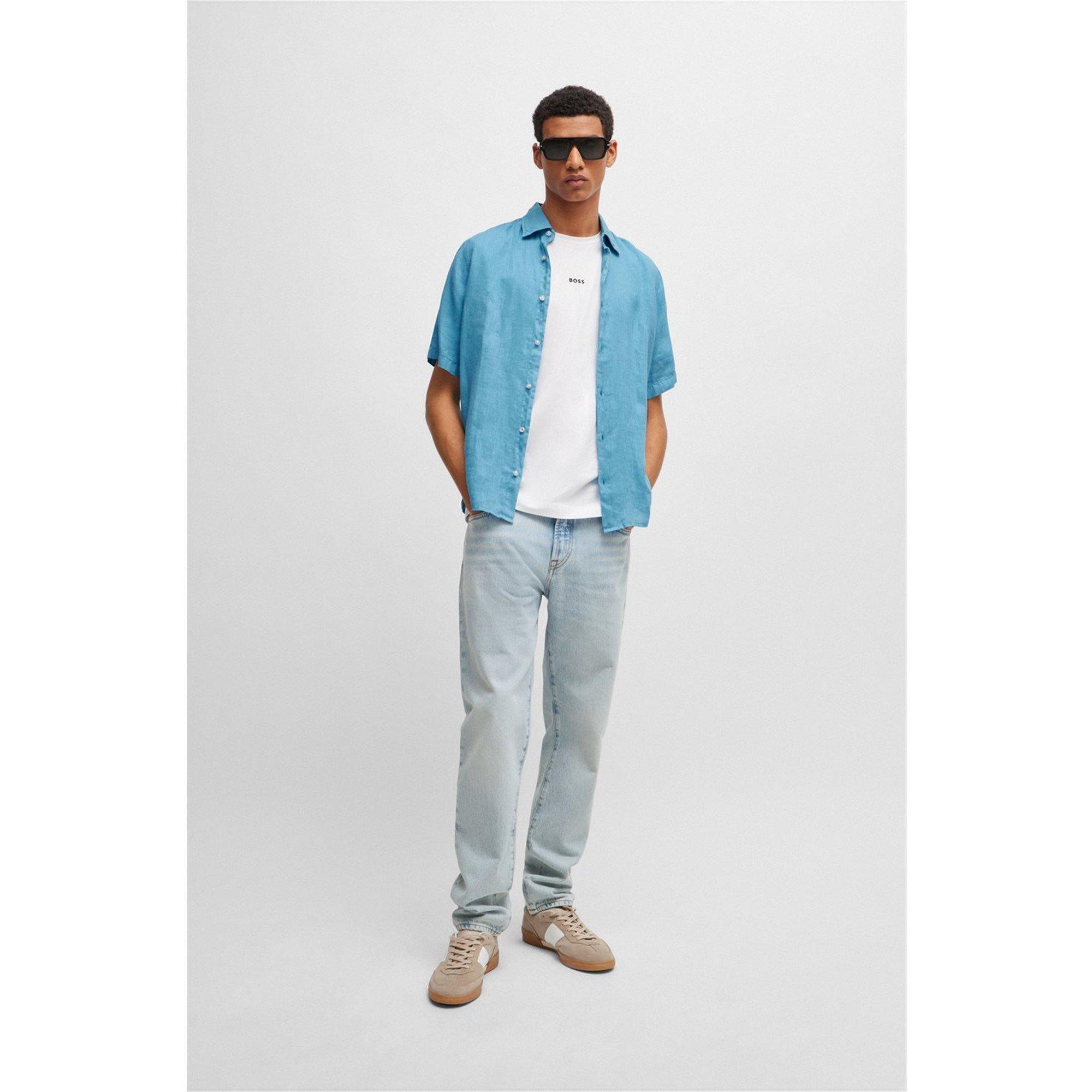 Open Blue 486 - Boss - Men's HBO Rash 2 Lin Short Sleeve Relaxed Fit Shirt - 5