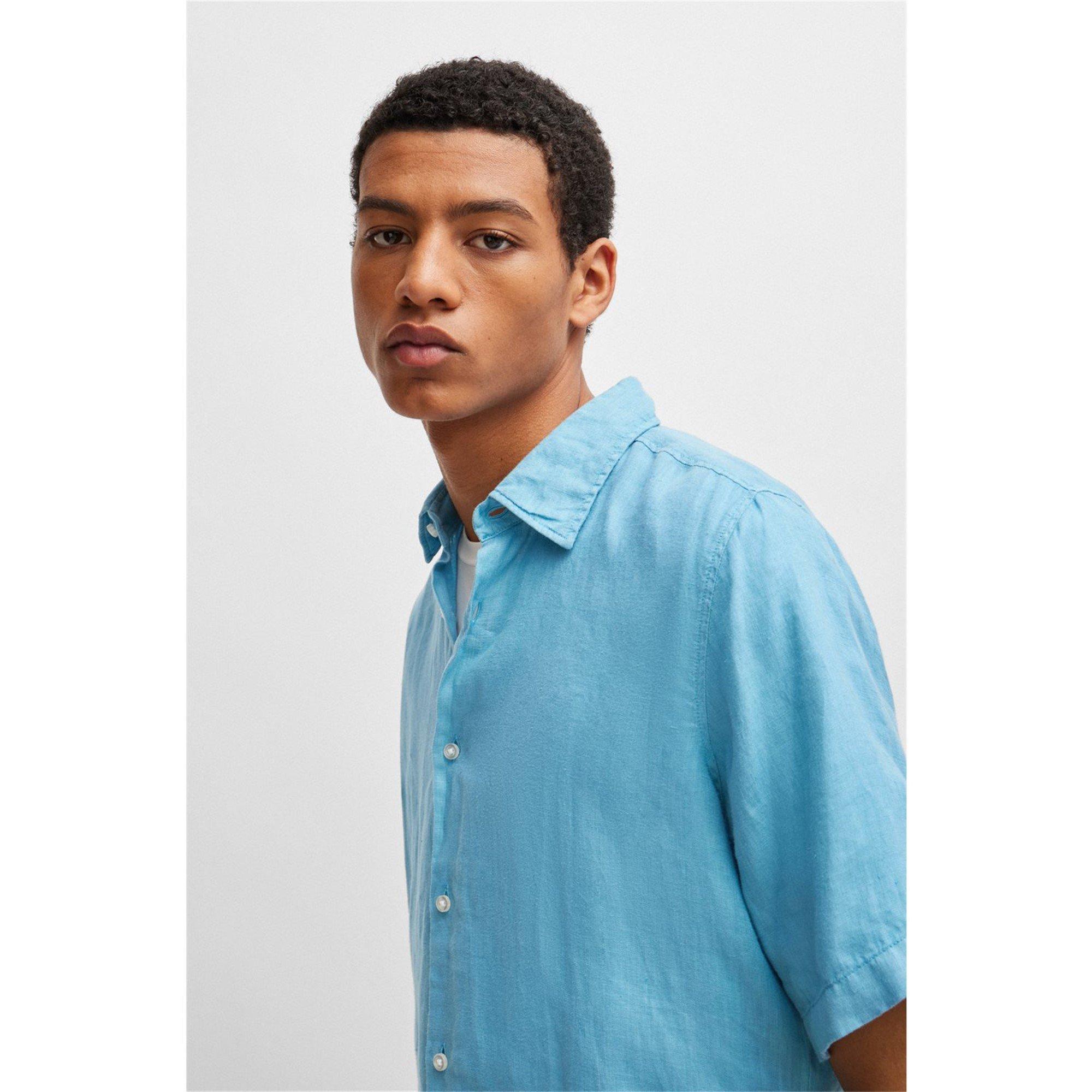 Open Blue 486 - Boss - Men's HBO Rash 2 Lin Short Sleeve Relaxed Fit Shirt - 6