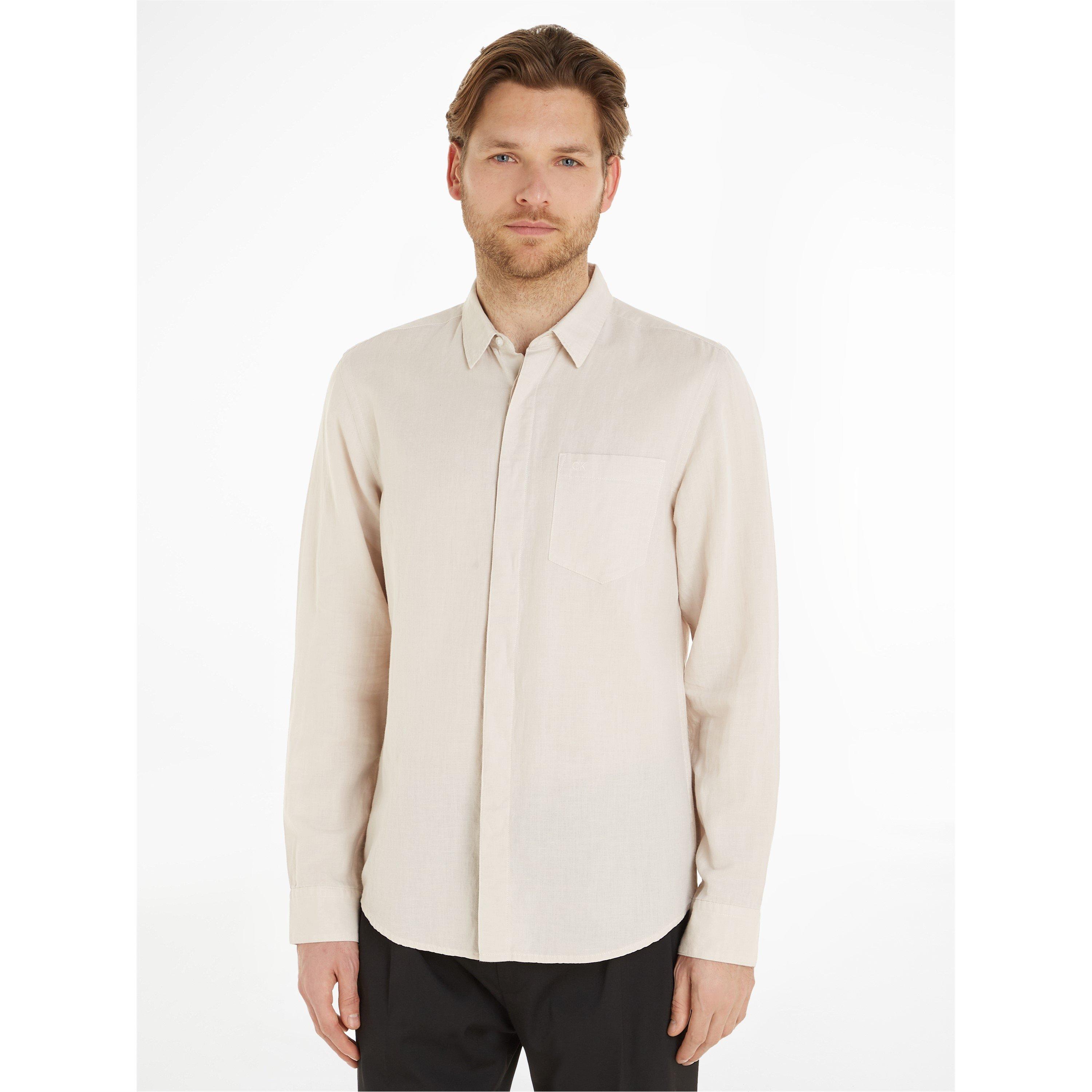 Stony Beige - Calvin Klein - Men's Long-Sleeve Plain Shirt - 2