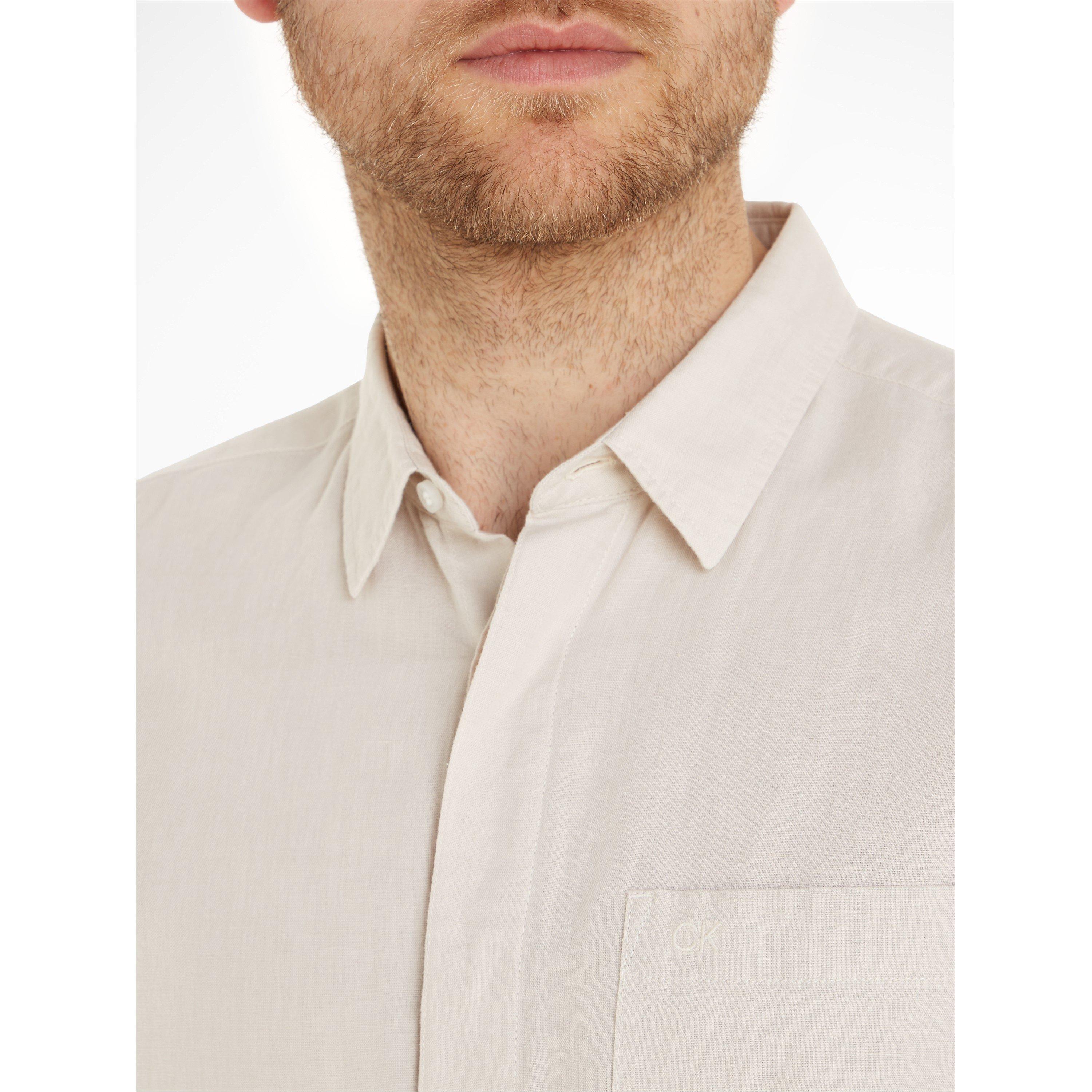 Stony Beige - Calvin Klein - Men's Long-Sleeve Plain Shirt - 4