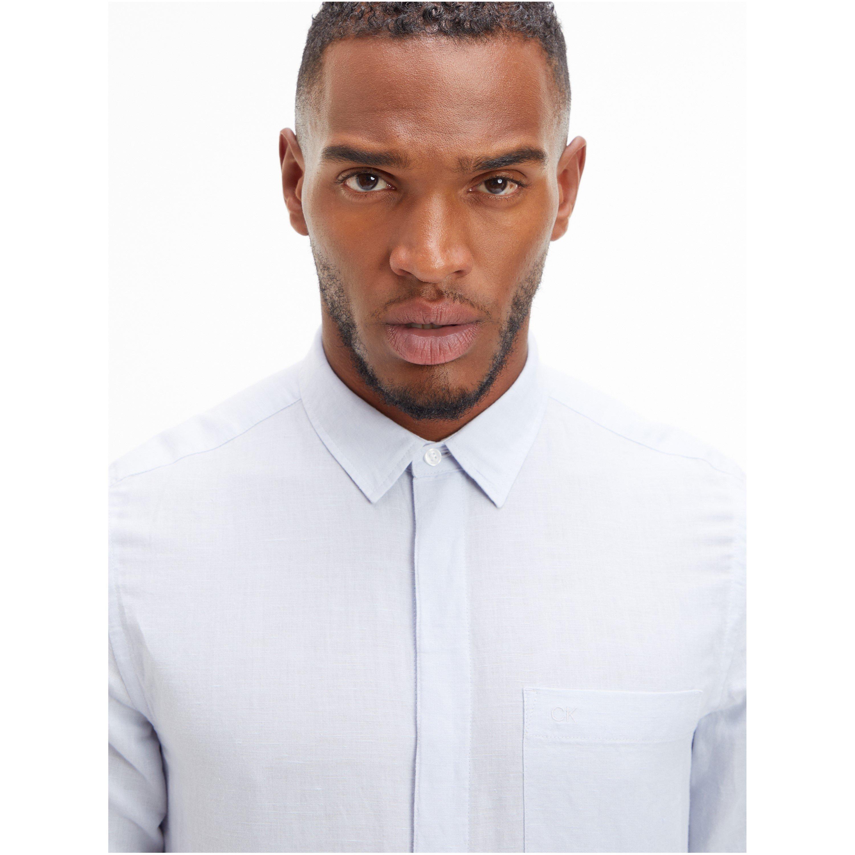Light Blue - Calvin Klein - Men's Long-Sleeve Plain Shirt - 4