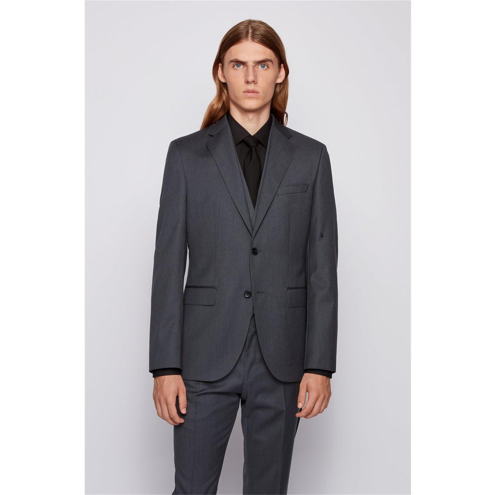 Dark Grey - Boss - Men's Johnstons1 Cyl Single Breasted Wool Long Sleeve Blazer - 2
