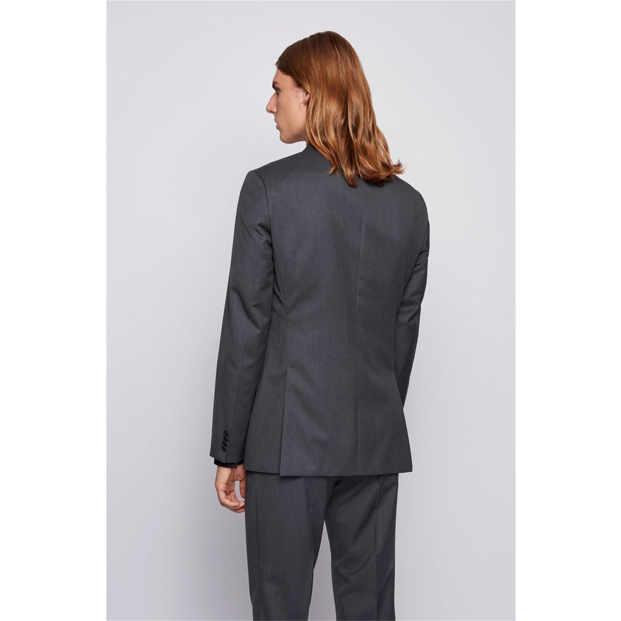 Dark Grey - Boss - Men's Johnstons1 Cyl Single Breasted Wool Long Sleeve Blazer - 3