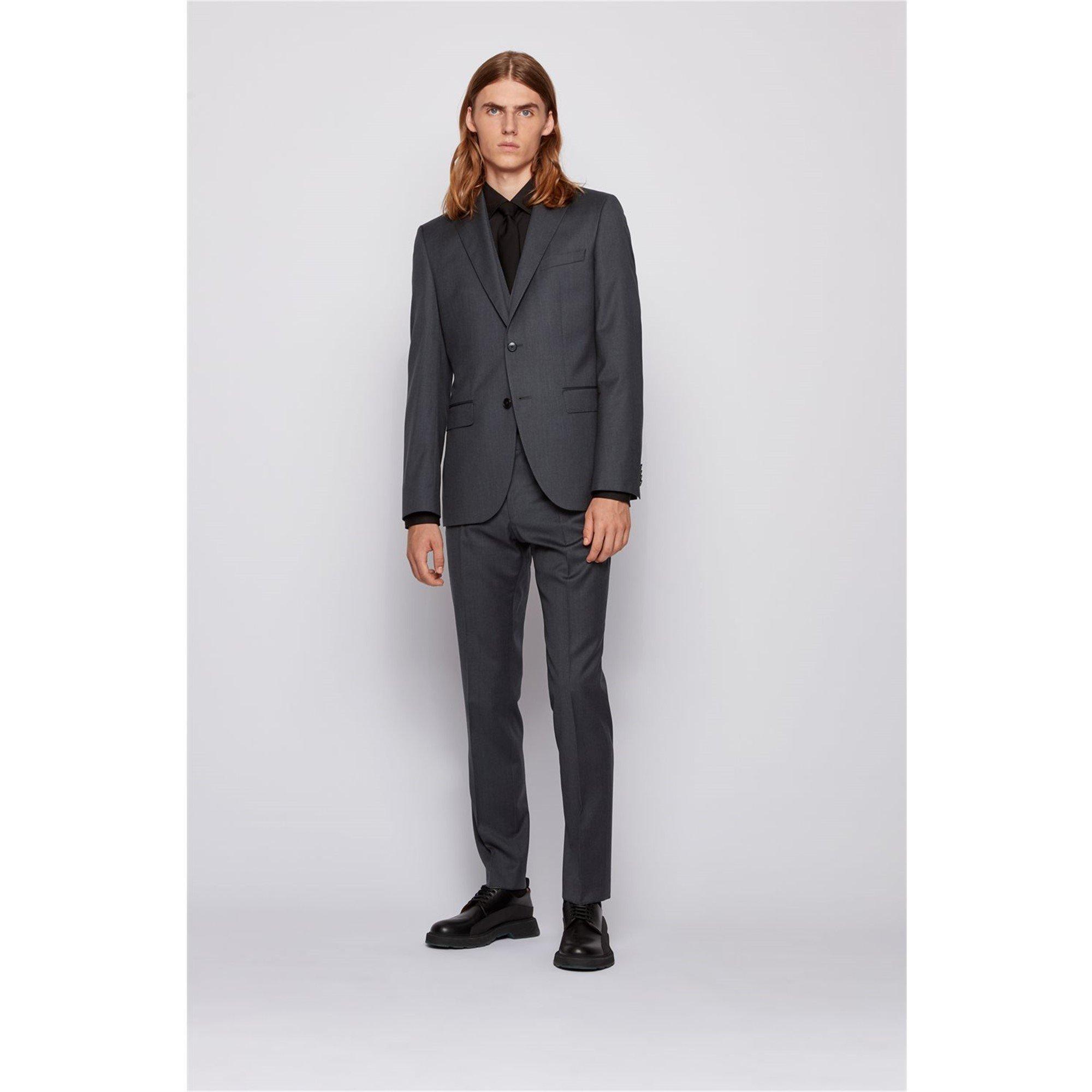 Dark Grey - Boss - Men's Johnstons1 Cyl Single Breasted Wool Long Sleeve Blazer - 5