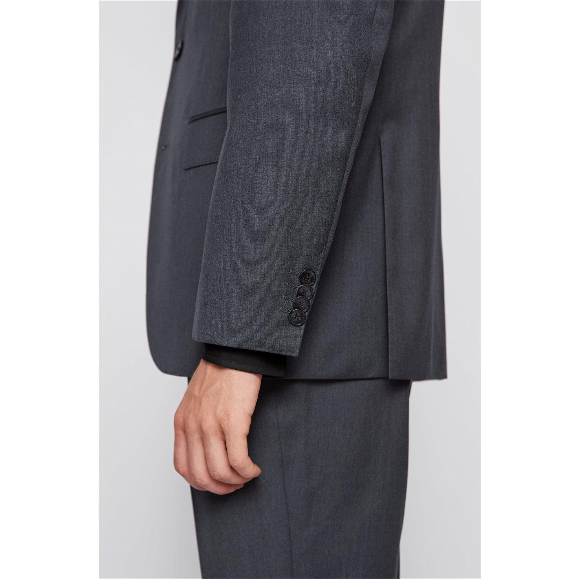 Dark Grey - Boss - Men's Johnstons1 Cyl Single Breasted Wool Long Sleeve Blazer - 6
