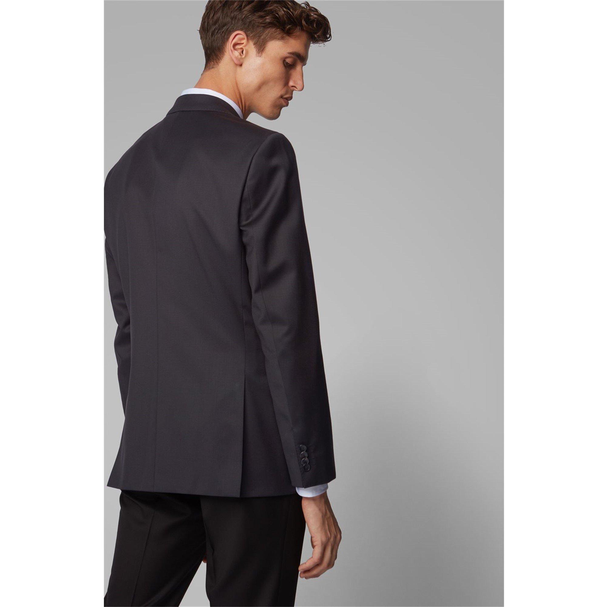 Black - Boss - Men's Johnstons1 Cyl Single Breasted Wool Long Sleeve Blazer - 3