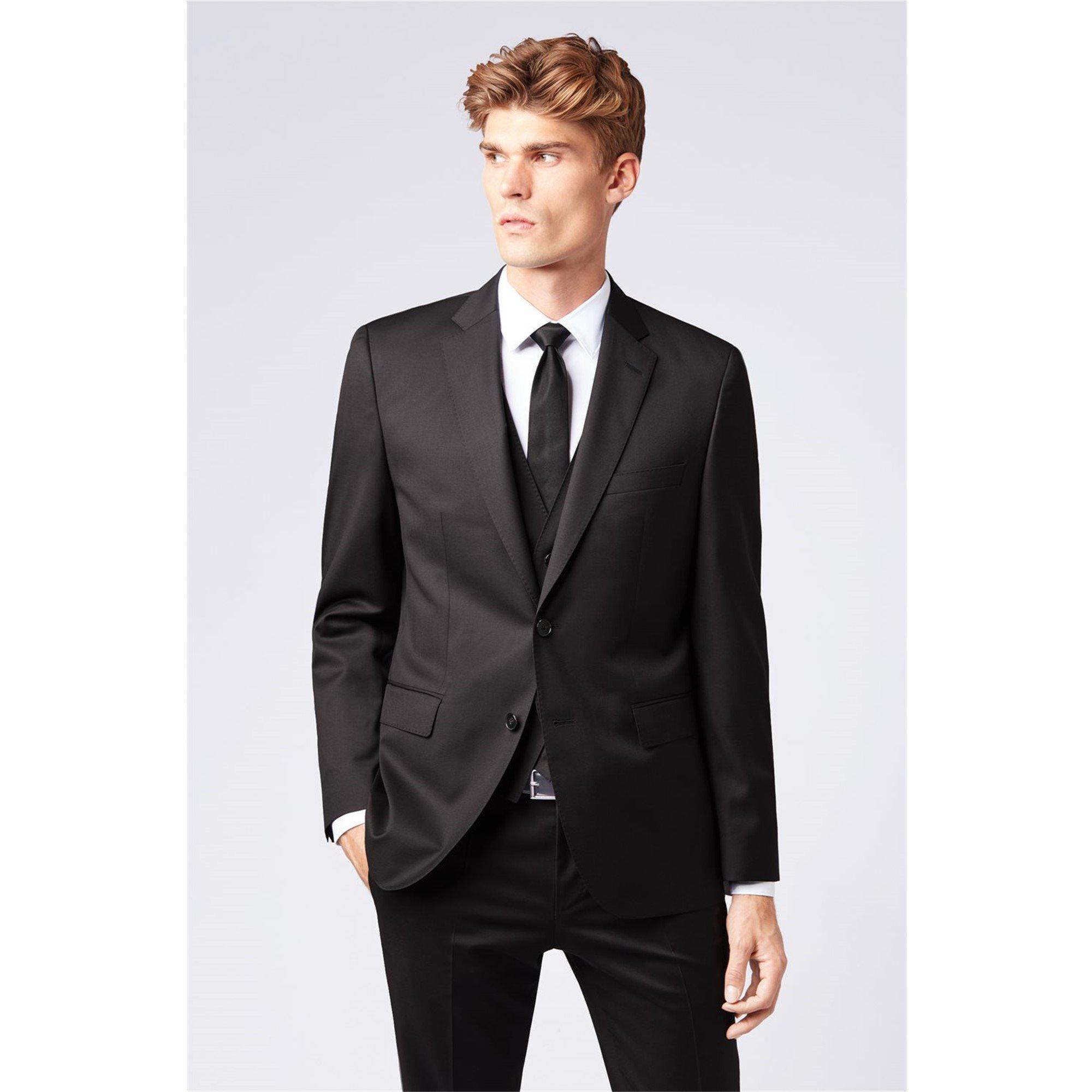 Black - Boss - Men's Johnstons1 Cyl Single Breasted Wool Long Sleeve Blazer - 4