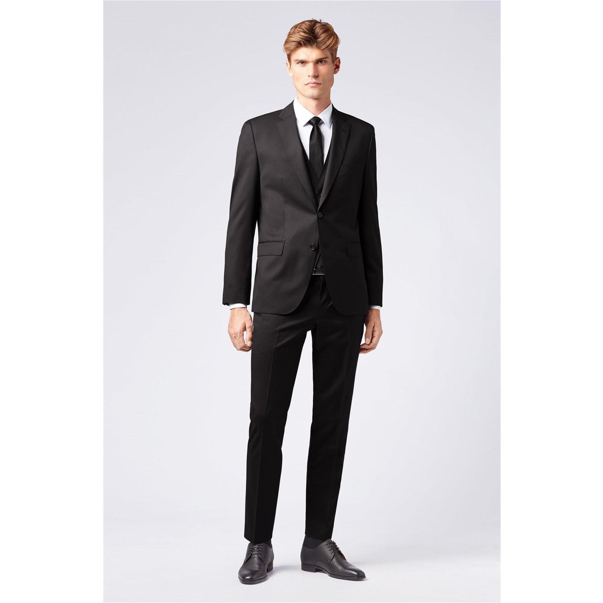 Black - Boss - Men's Johnstons1 Cyl Single Breasted Wool Long Sleeve Blazer - 5