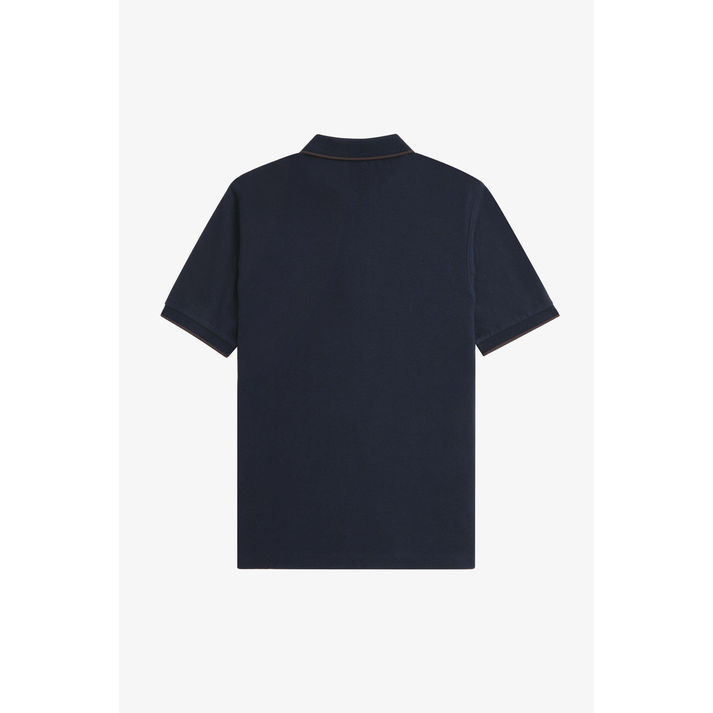 Navy 608 - Fred Perry - Men's Zipped Textured Short Sleeve Polo Shirt - 2