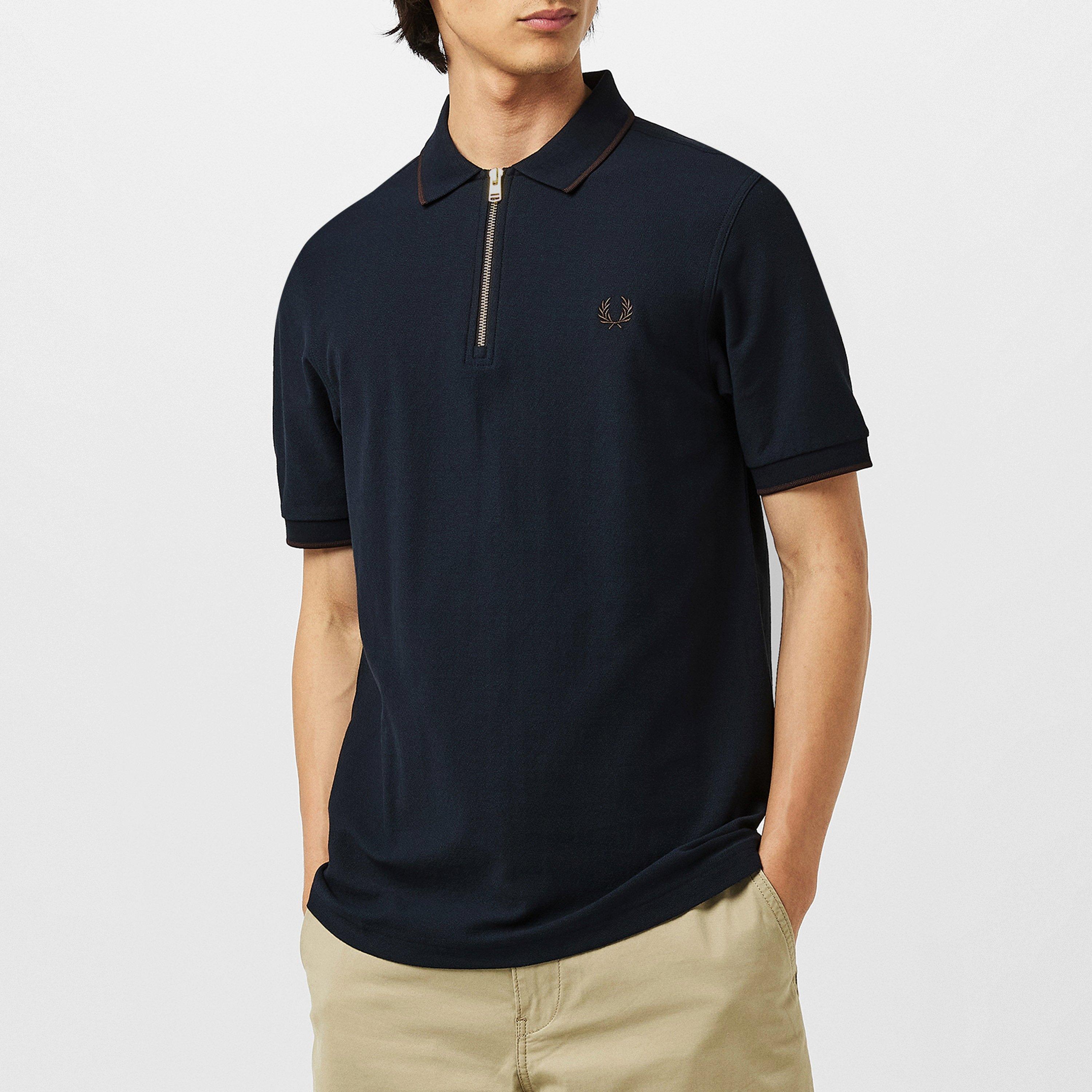 Navy 608 - Fred Perry - Men's Zipped Textured Short Sleeve Polo Shirt - 3