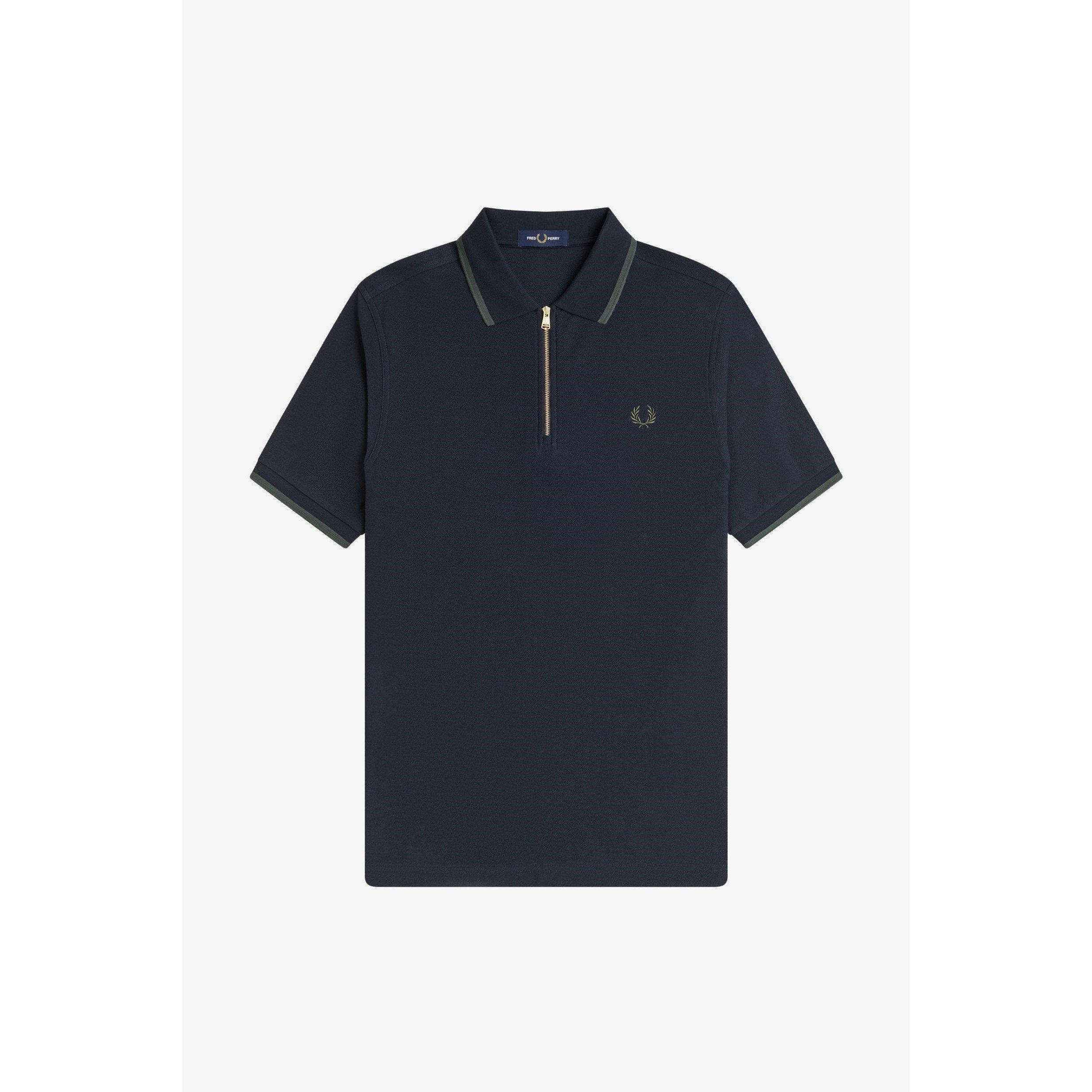 Fred Perry Men's Crepe Zipped Short-Sleeve Polo Shirt - Navy 608 - S