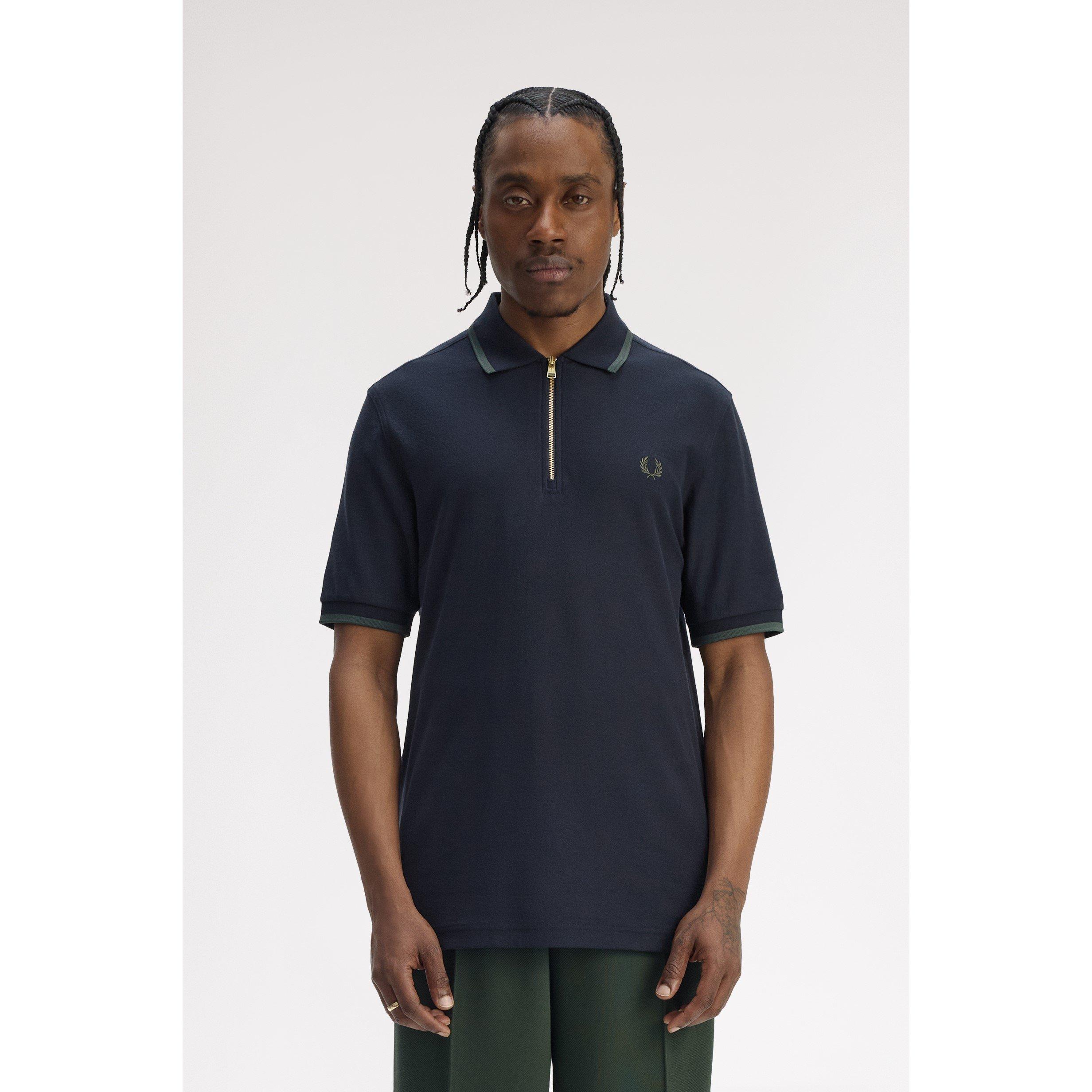 Navy 608 - Fred Perry - Men's Crepe Zipped Short-Sleeve Polo Shirt - 3