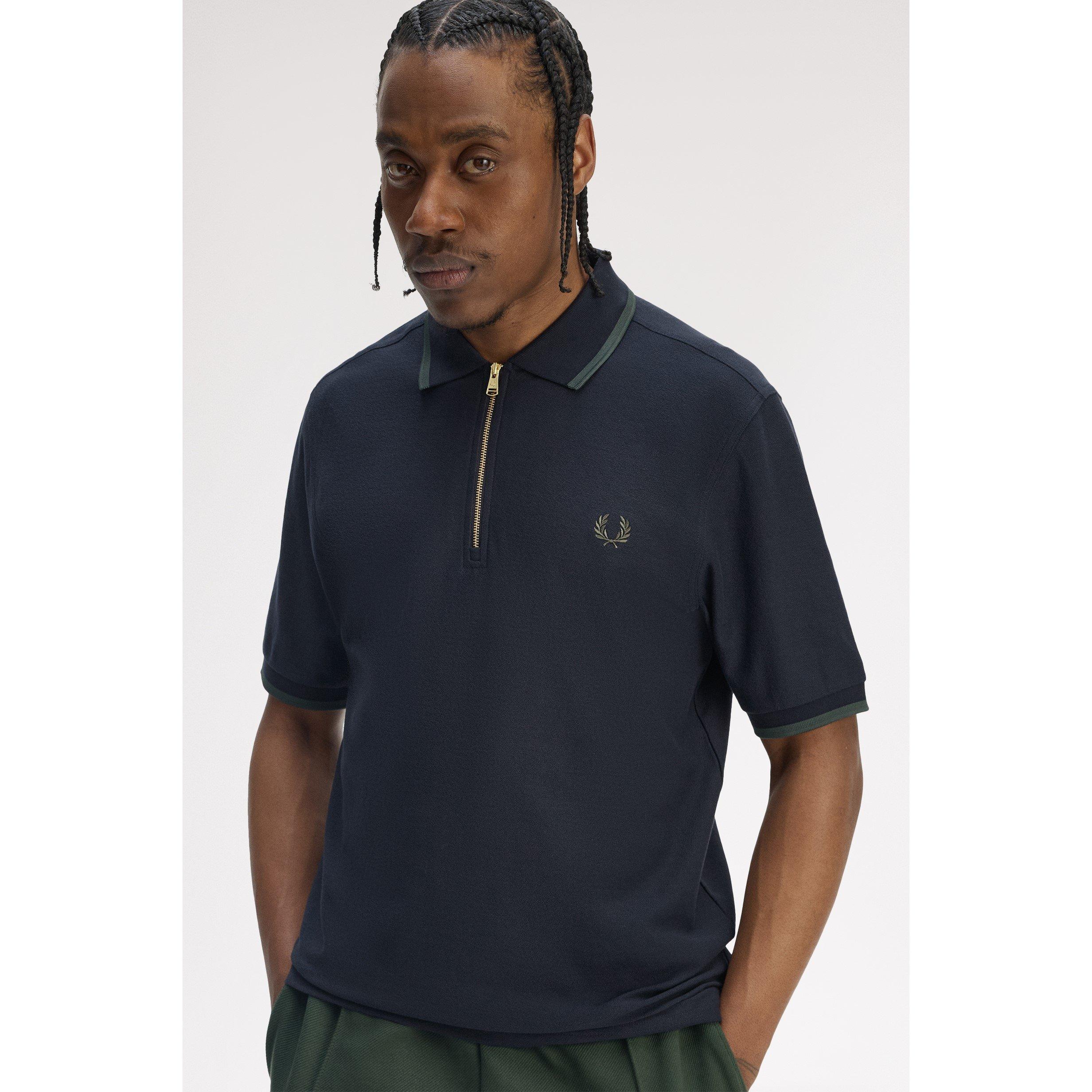 Navy 608 - Fred Perry - Men's Crepe Zipped Short-Sleeve Polo Shirt - 5