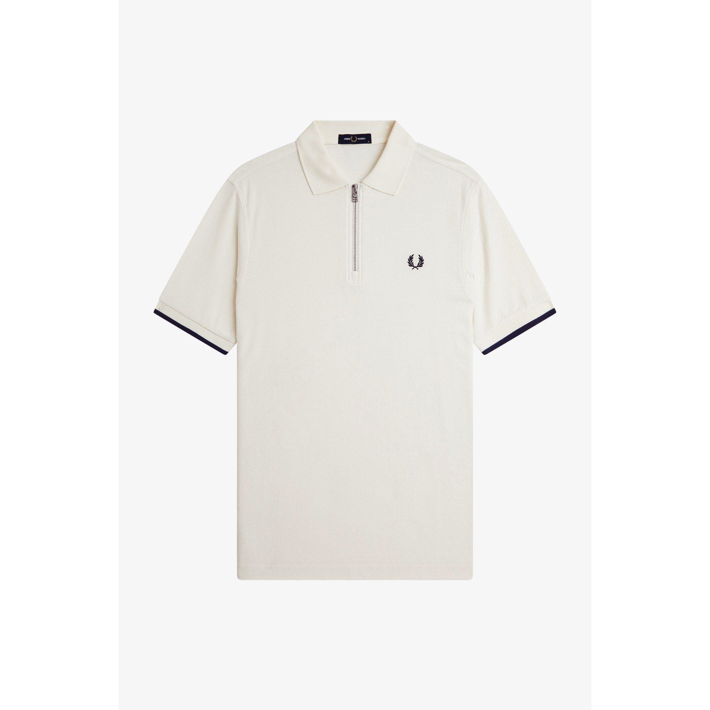 Ecru 560 - Fred Perry - Men's Crepe Zipped Short-Sleeve Polo Shirt - 1