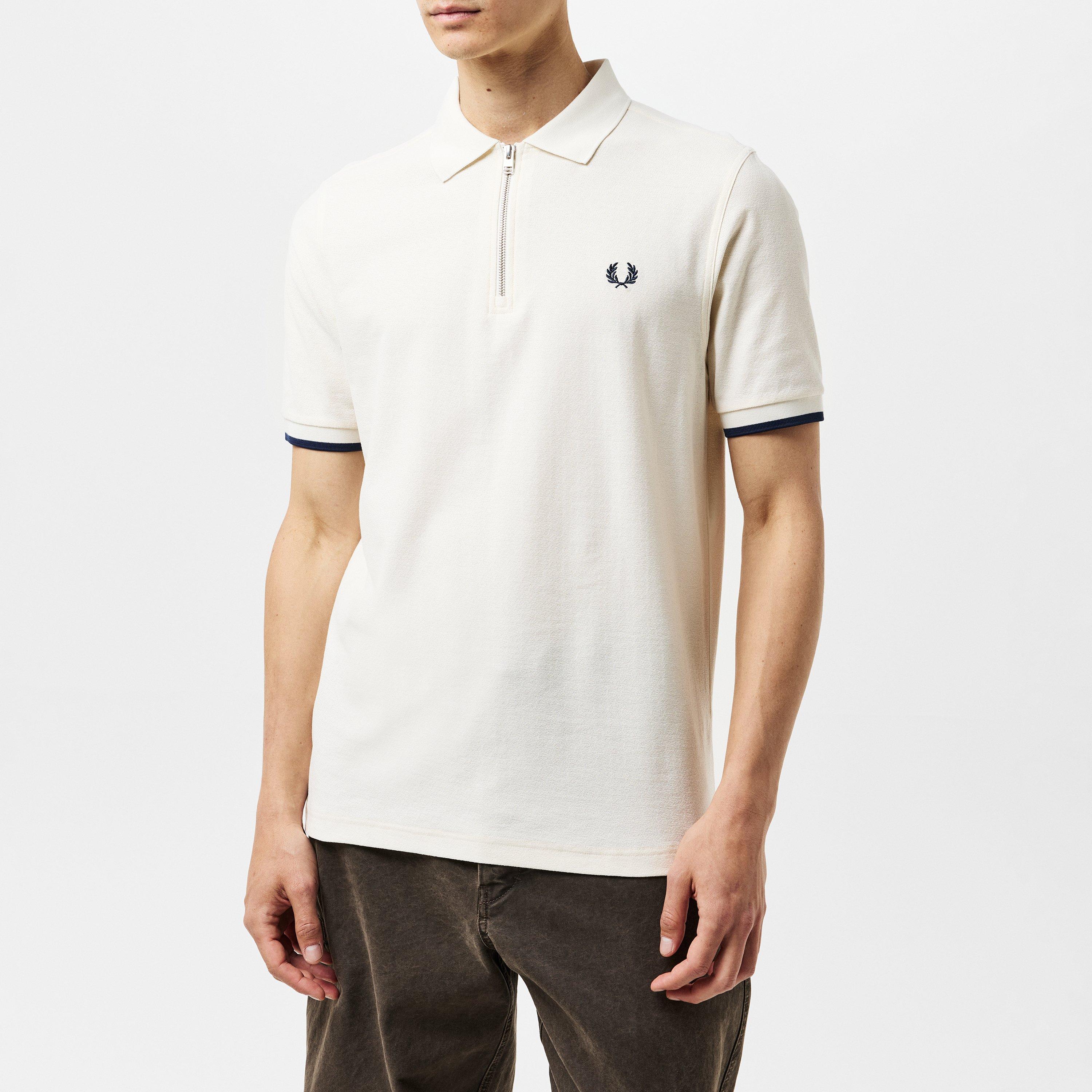 Ecru 560 - Fred Perry - Men's Crepe Zipped Short-Sleeve Polo Shirt - 3