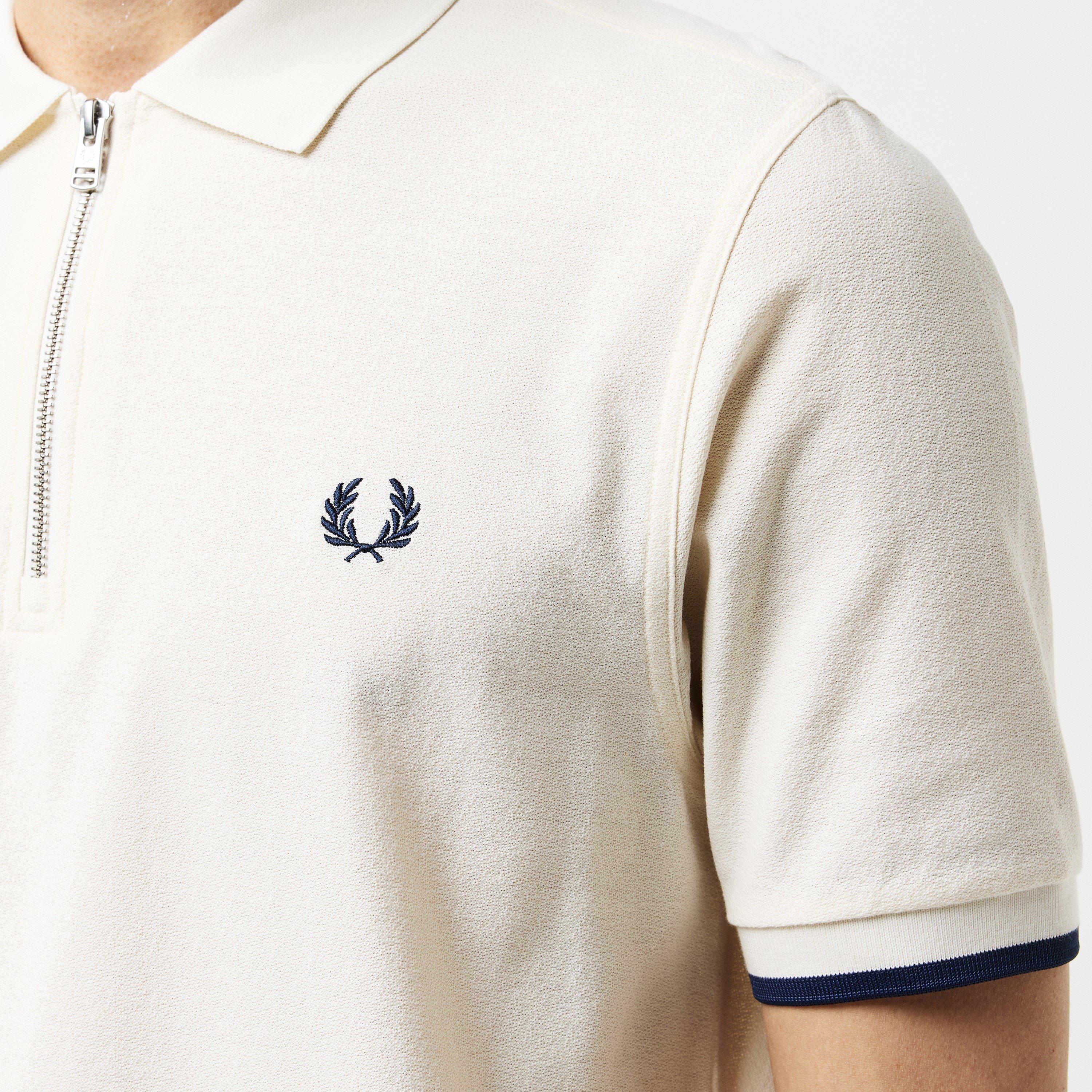 Ecru 560 - Fred Perry - Men's Crepe Zipped Short-Sleeve Polo Shirt - 5