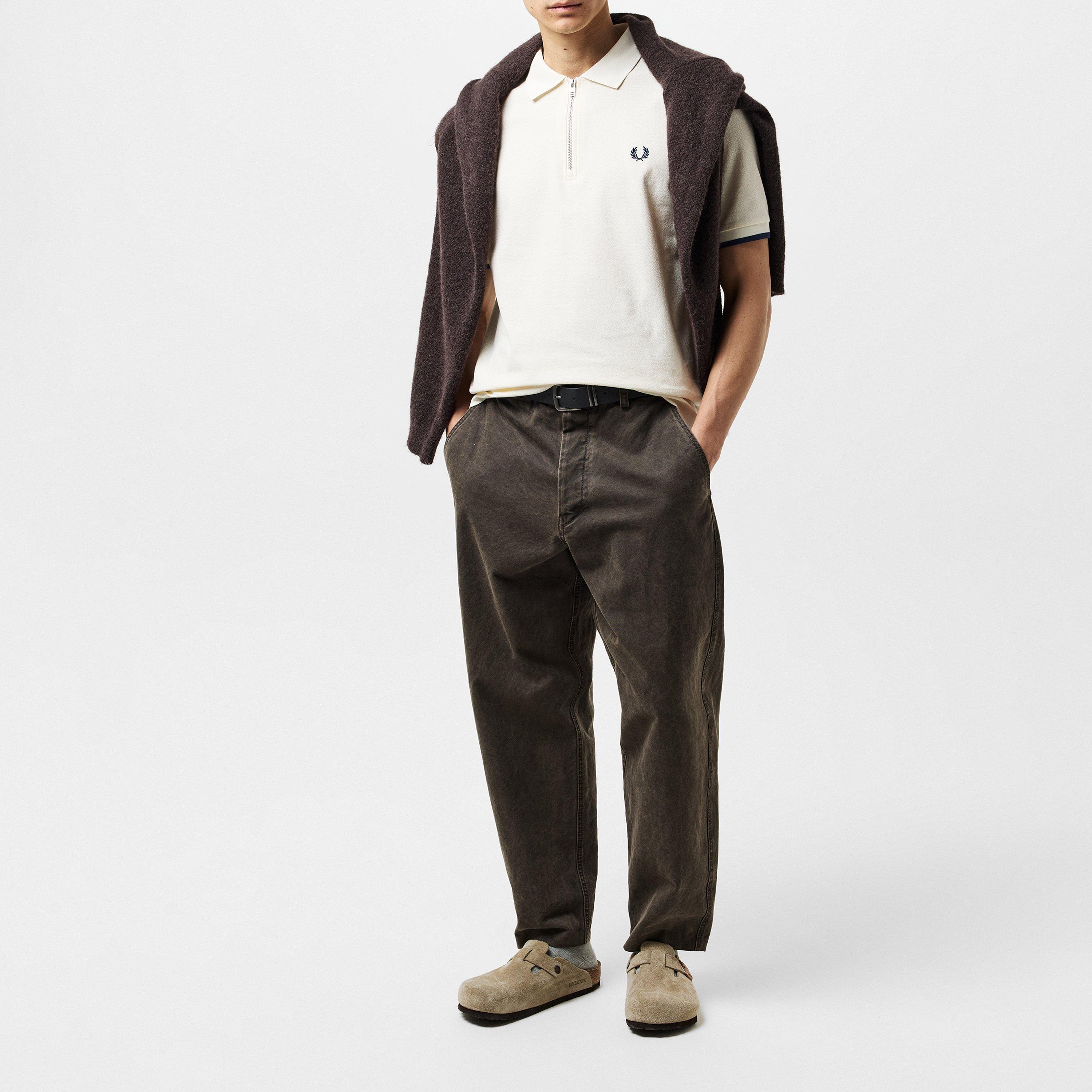 Ecru 560 - Fred Perry - Men's Crepe Zipped Short-Sleeve Polo Shirt - 6