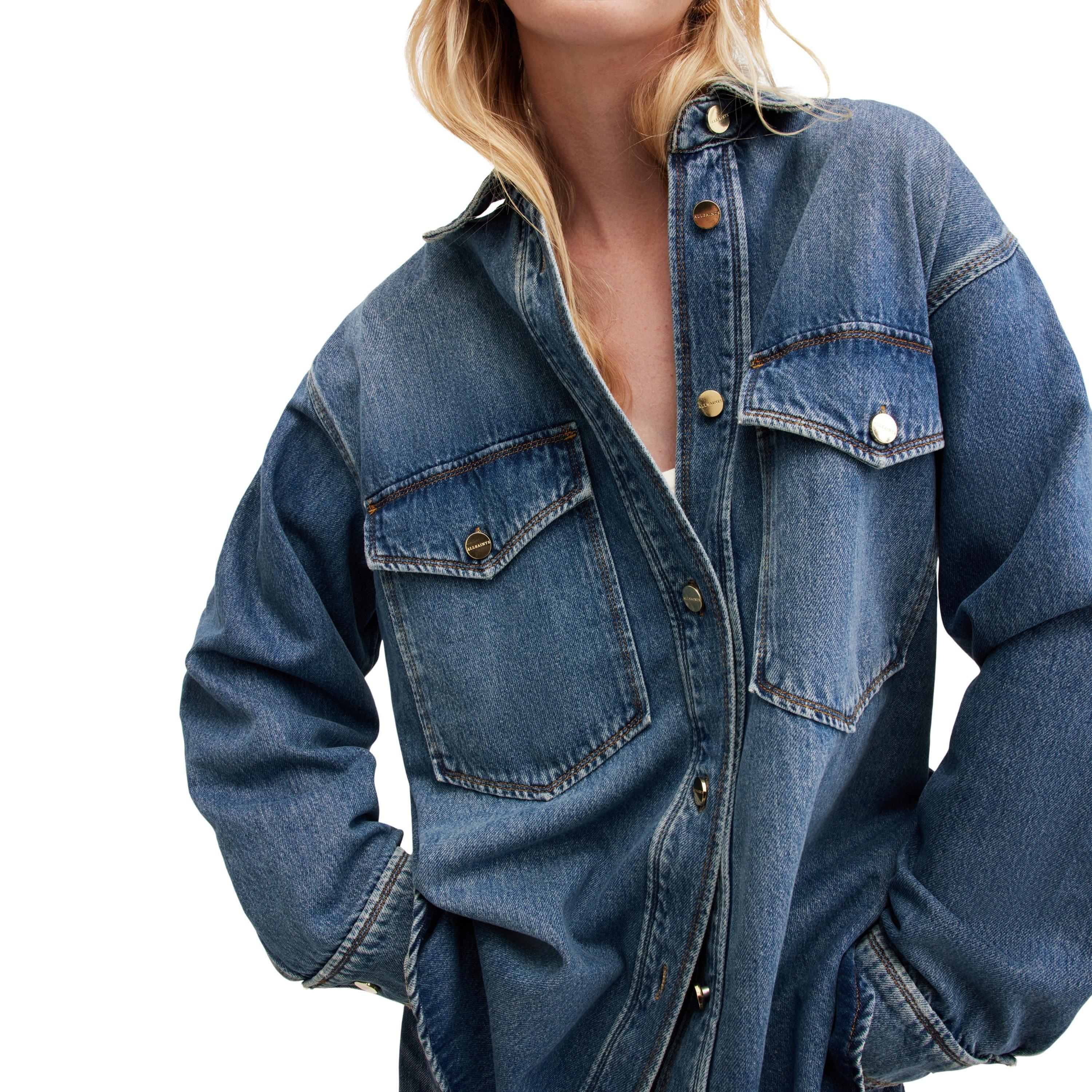 Mid Indigo - AllSaints - Women's Alba Denim Relaxed Fit Overshirt - 5