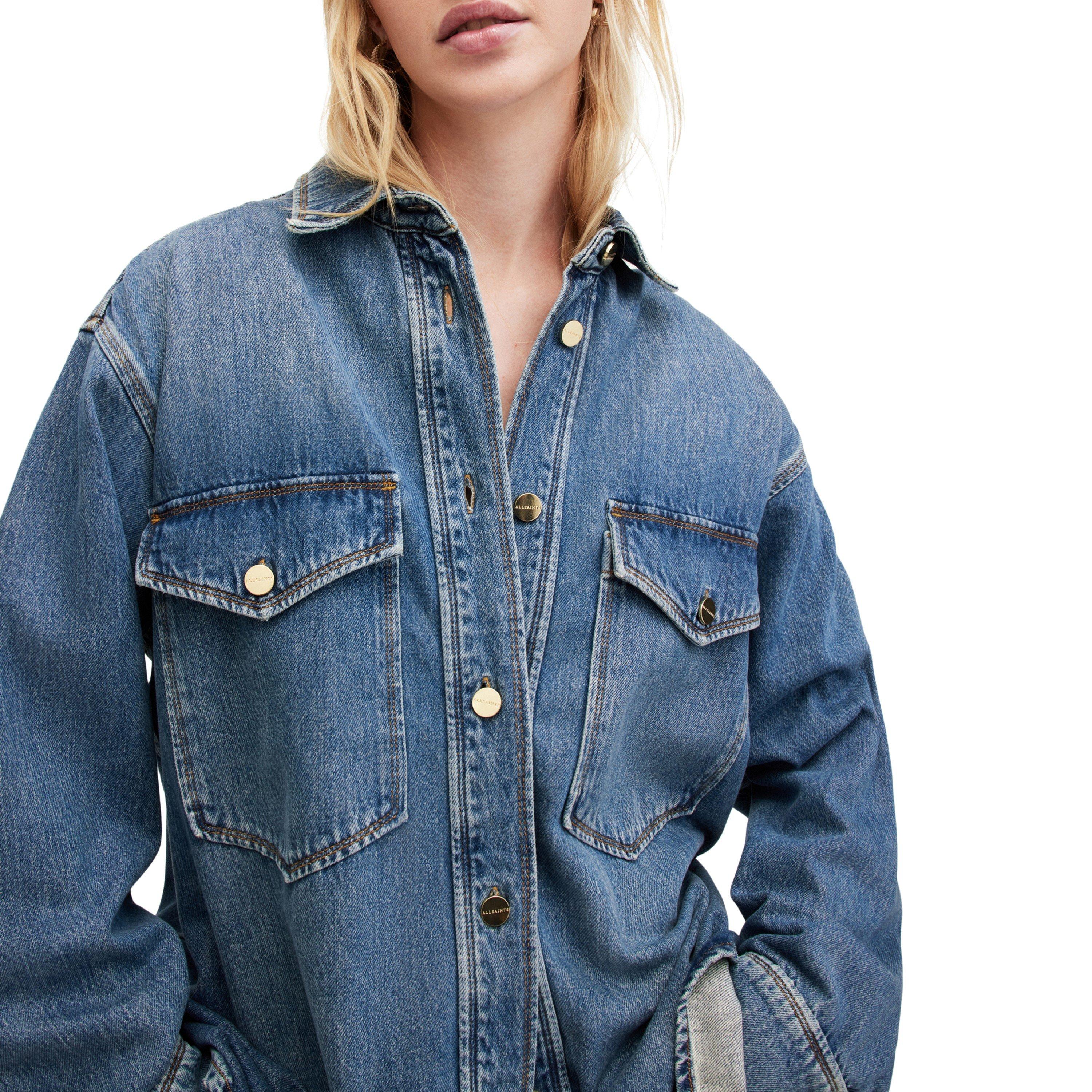 Mid Indigo - AllSaints - Women's Alba Denim Relaxed Fit Overshirt - 6