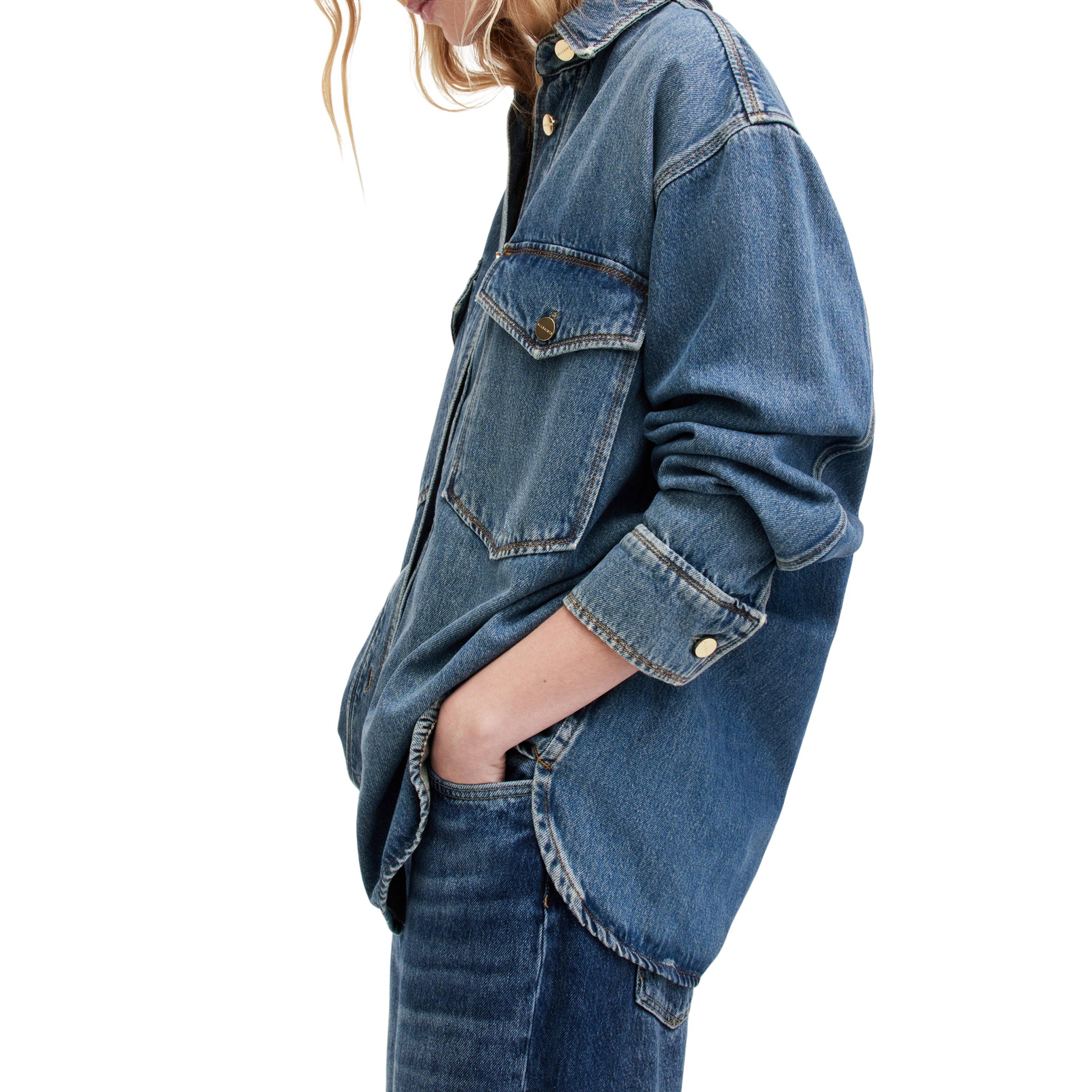 Mid Indigo - AllSaints - Women's Alba Denim Relaxed Fit Overshirt - 7