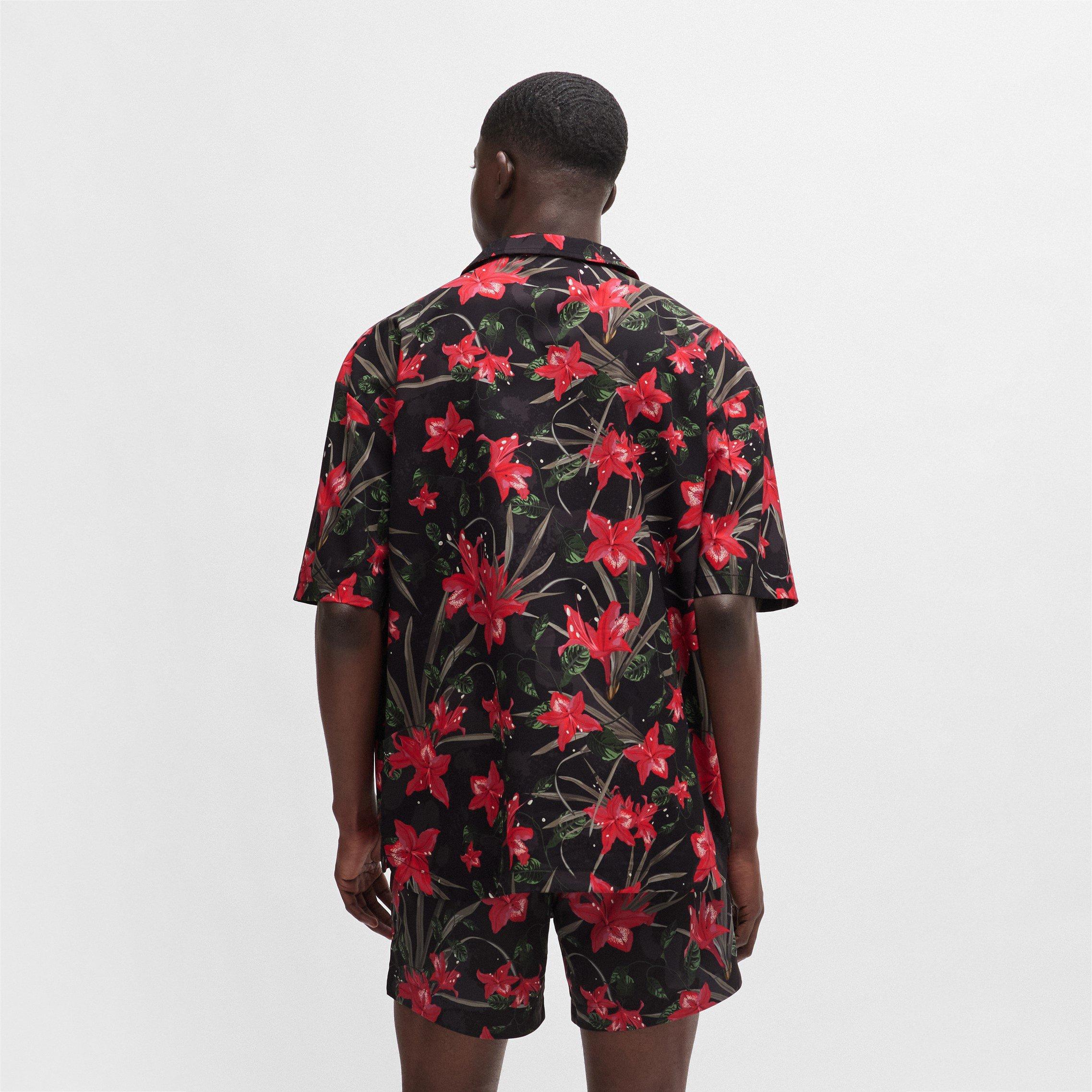 Black 001 - Hugo - Men's Beach Relaxed Short-Sleeve Patterned Shirt - 3