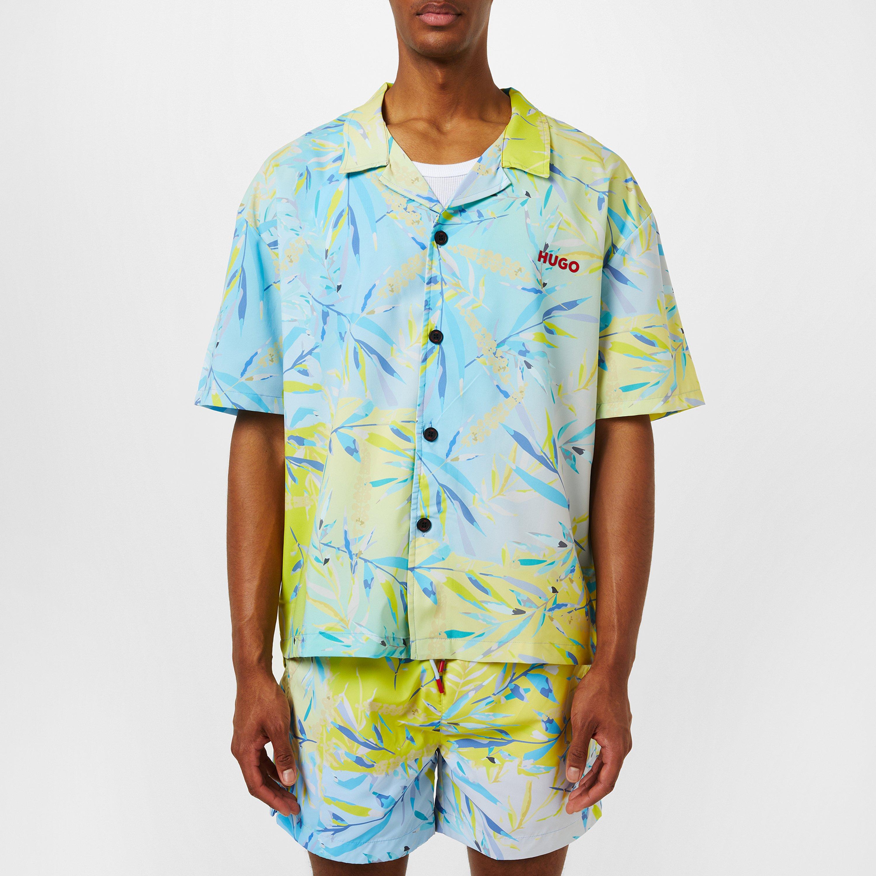 PastelYellow740 - Hugo - Men's Beach Relaxed Short-Sleeve Patterned Shirt - 3