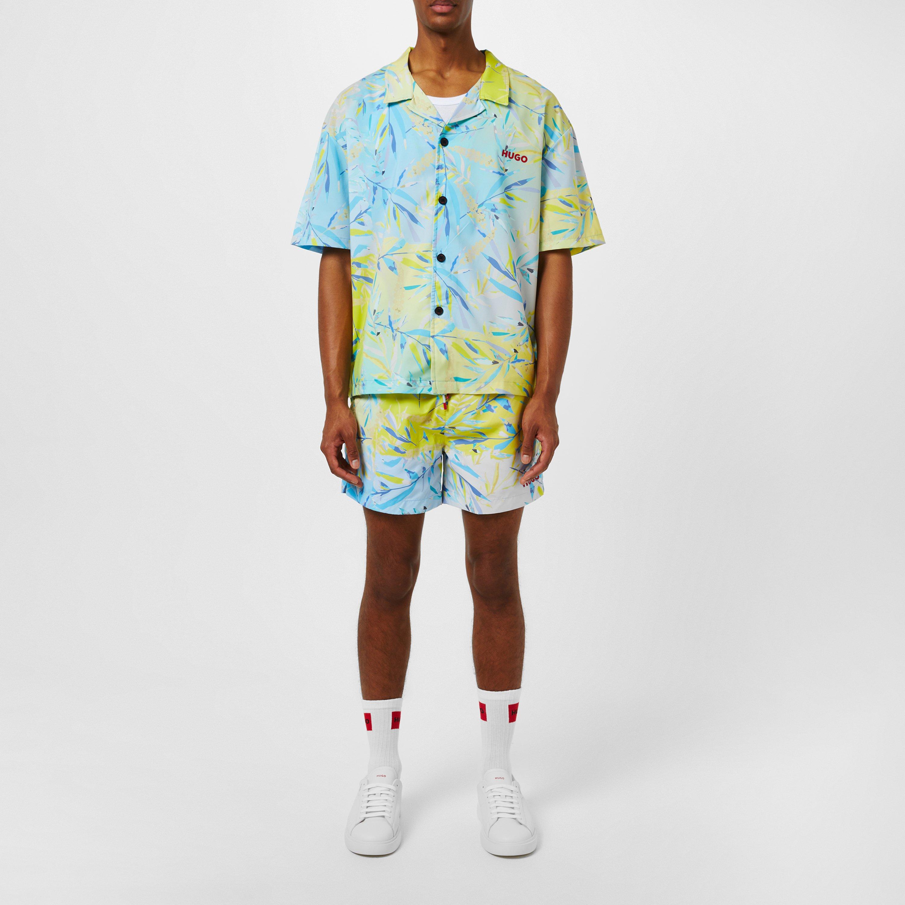 PastelYellow740 - Hugo - Men's Beach Relaxed Short-Sleeve Patterned Shirt - 5