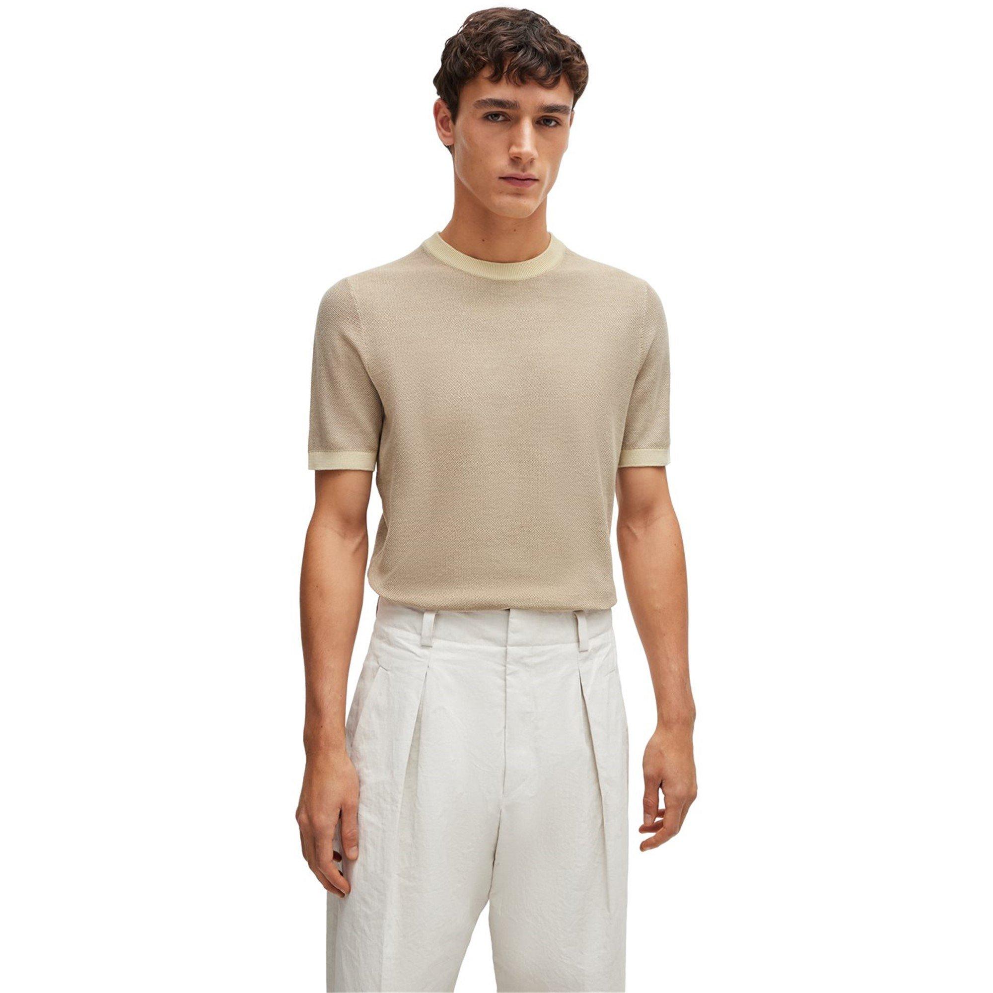 Beige 131 - Boss - Men's HBB Tantino Knitted T Regular Fit T-Shirt - 2