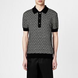 Balmain Wool Blend Monogram Polo Shirt