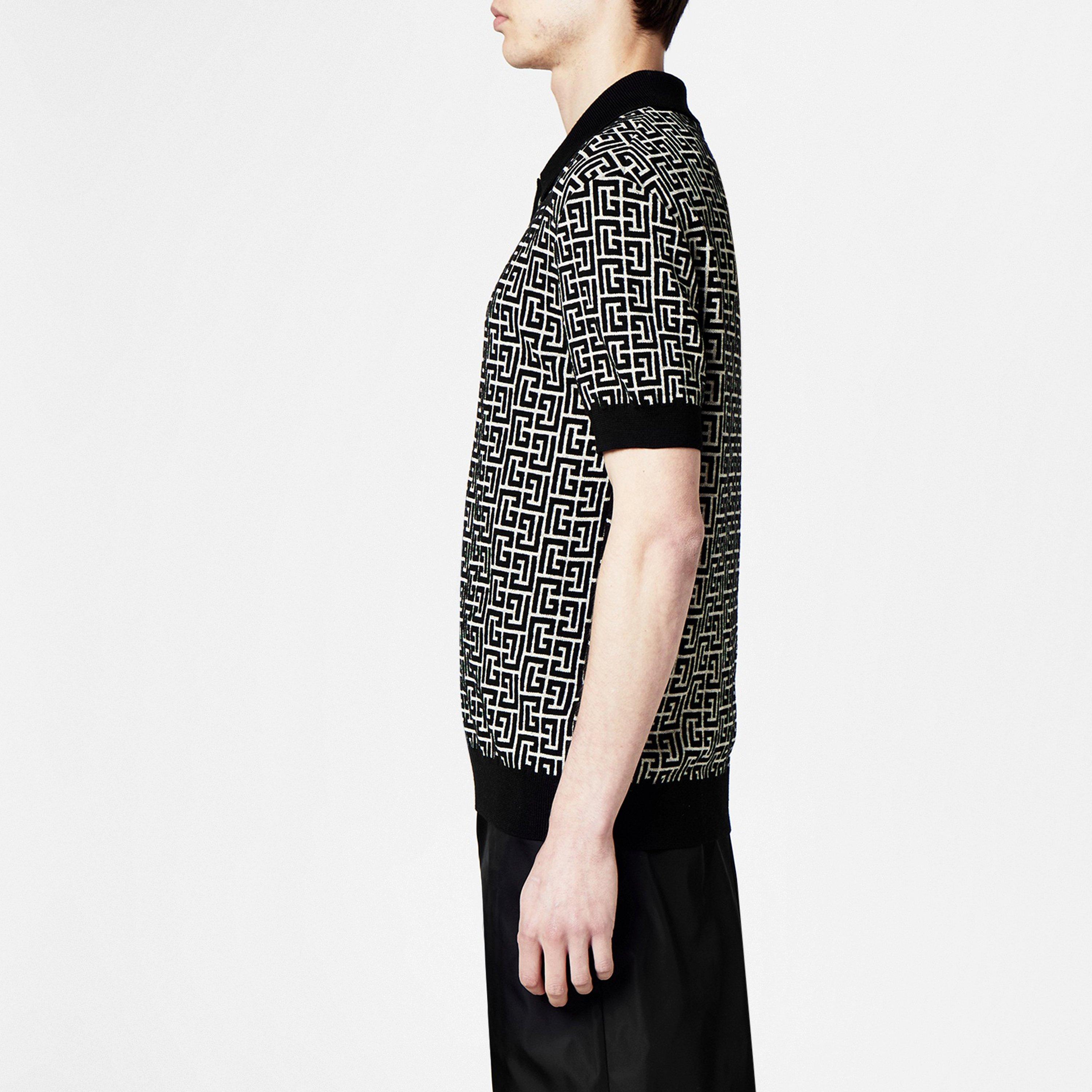 Wht/Blk GFE - Balmain - Wool-Blend Monogram Polo Shirt - 2