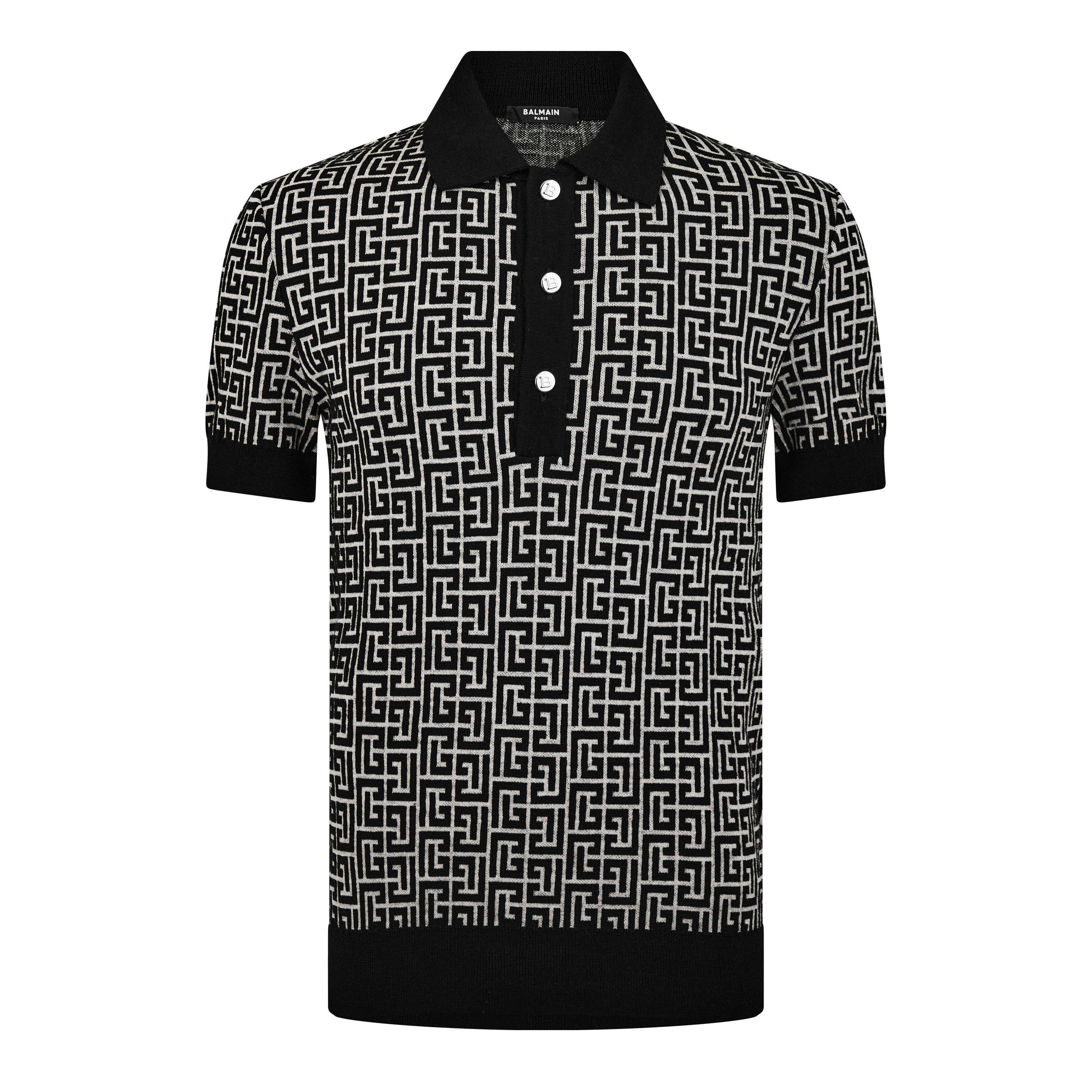 Wht/Blk GFE - Balmain - Wool-Blend Monogram Polo Shirt - 5