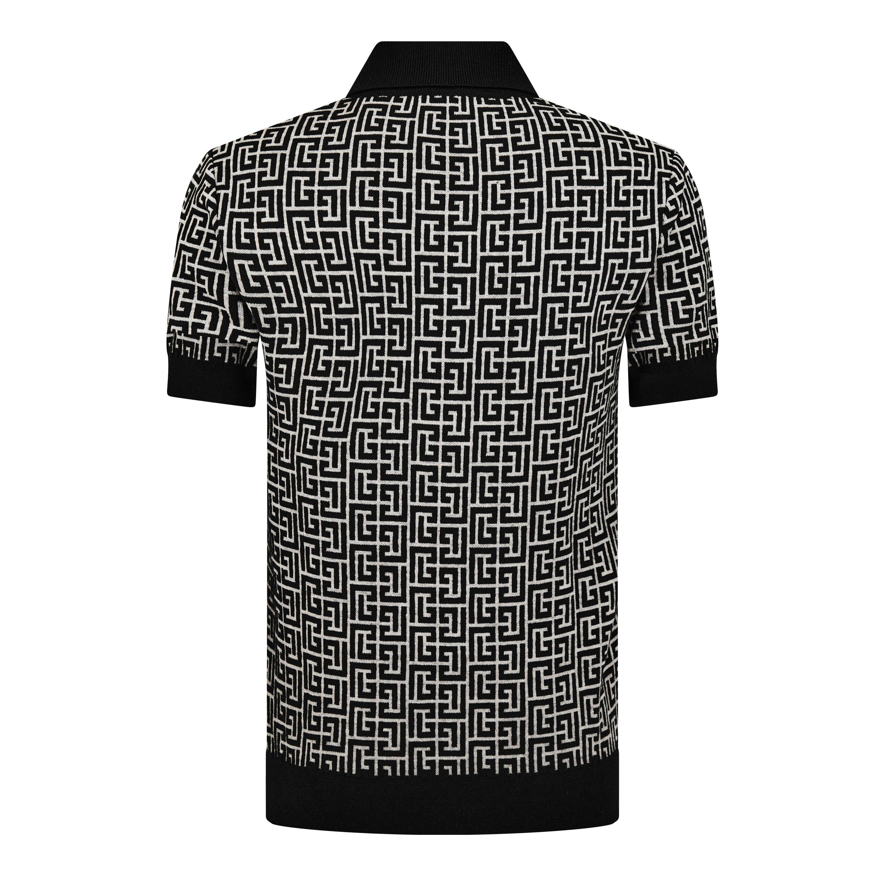 Wht/Blk GFE - Balmain - Wool-Blend Monogram Polo Shirt - 6