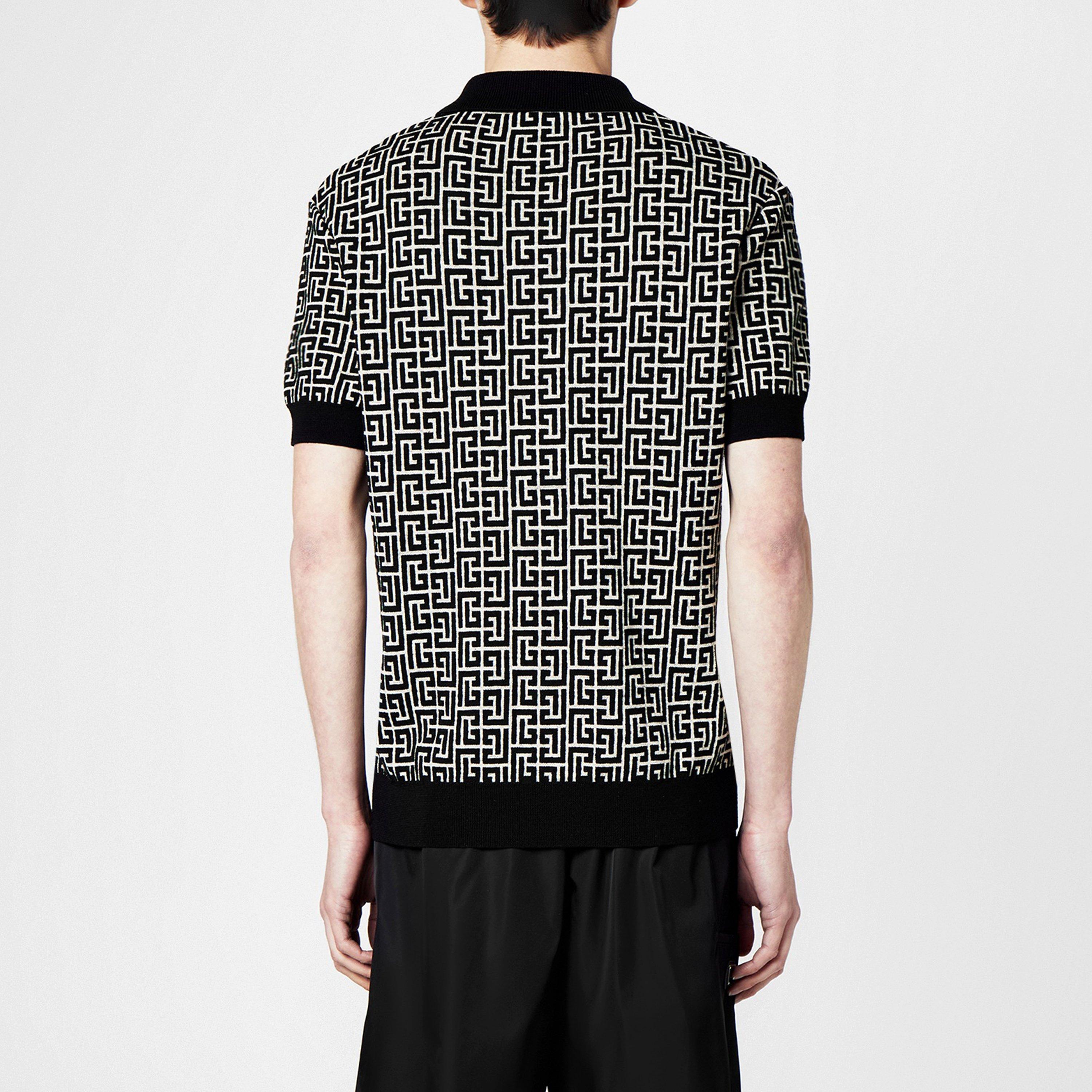 Wht/Blk GFE - Balmain - Wool-Blend Monogram Polo Shirt - 3