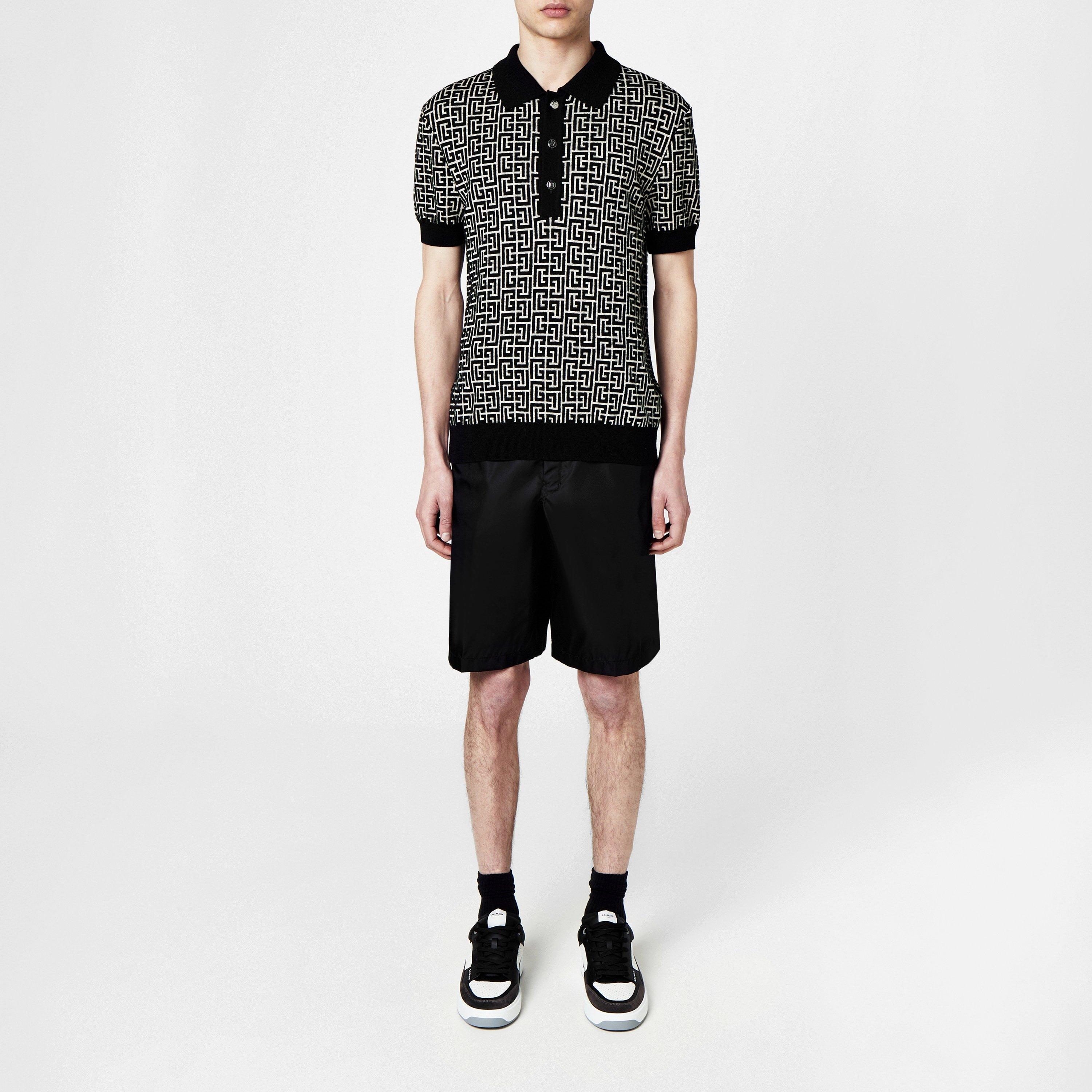 Wht/Blk GFE - Balmain - Wool-Blend Monogram Polo Shirt - 4