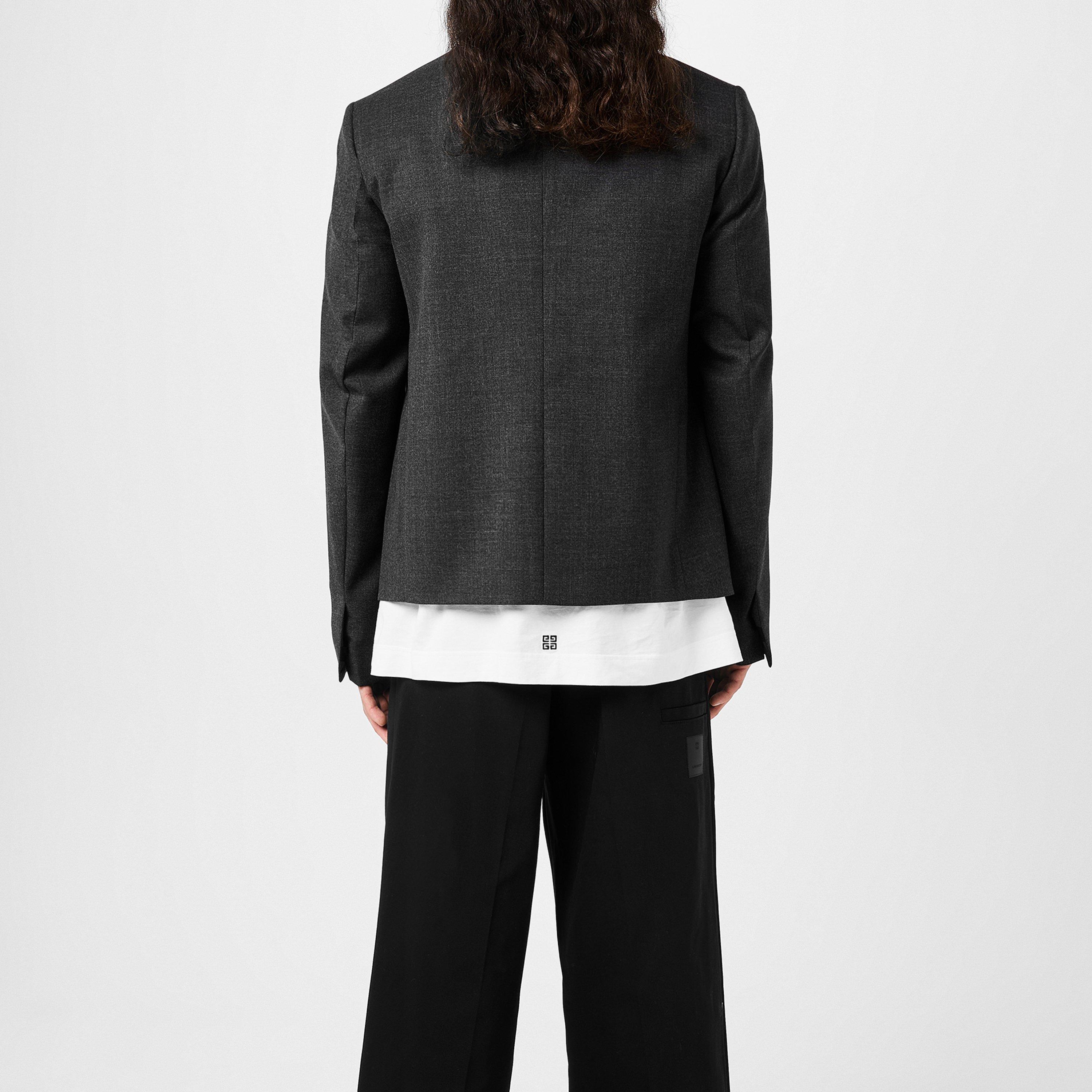 Grey Mix - GIVENCHY - Men's Wool Long Sleeve Oversized Fit Harrington Jacket - 3