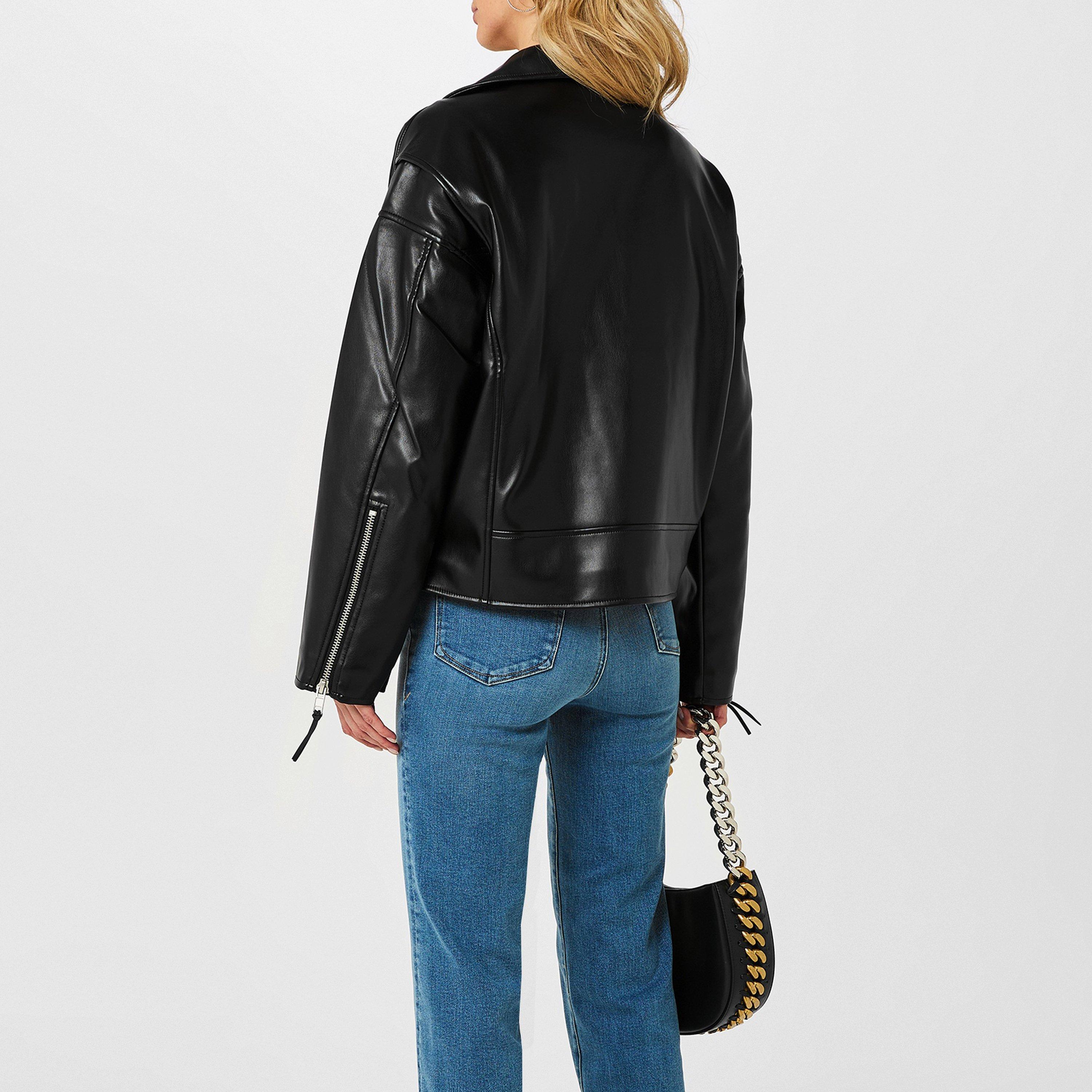 Black 001 - Good American - Women's Boyfriend Motorcycle Leather Jacket - 2