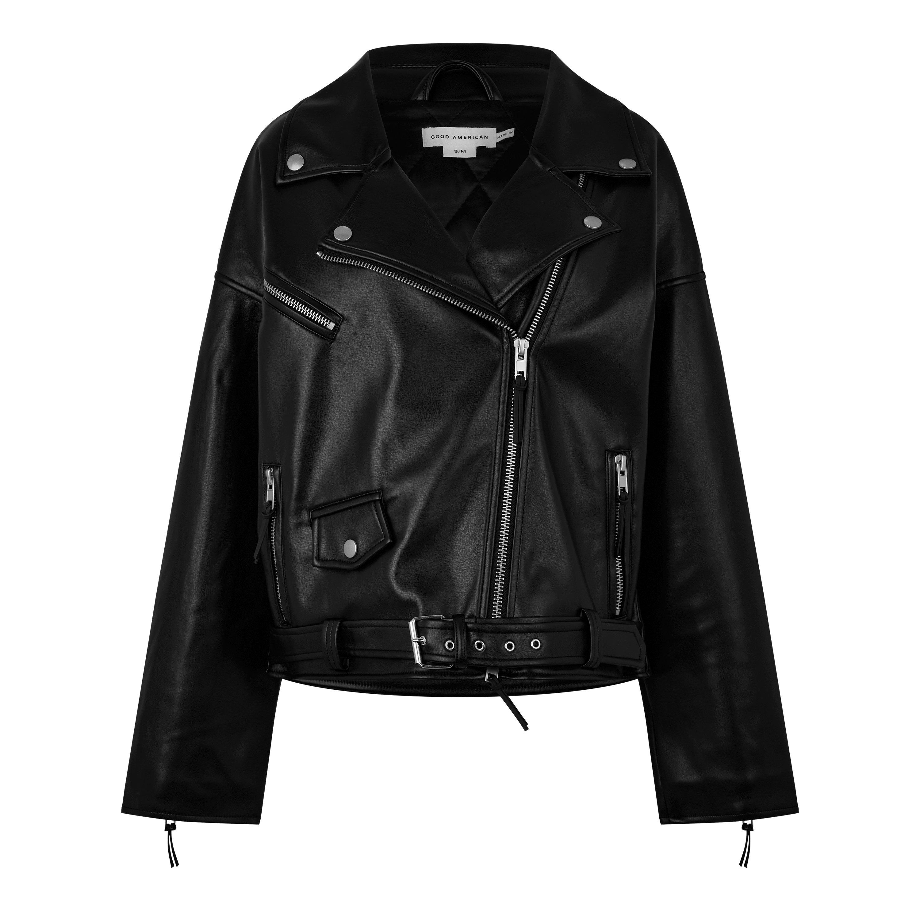 Black 001 - Good American - Women's Boyfriend Motorcycle Leather Jacket - 5