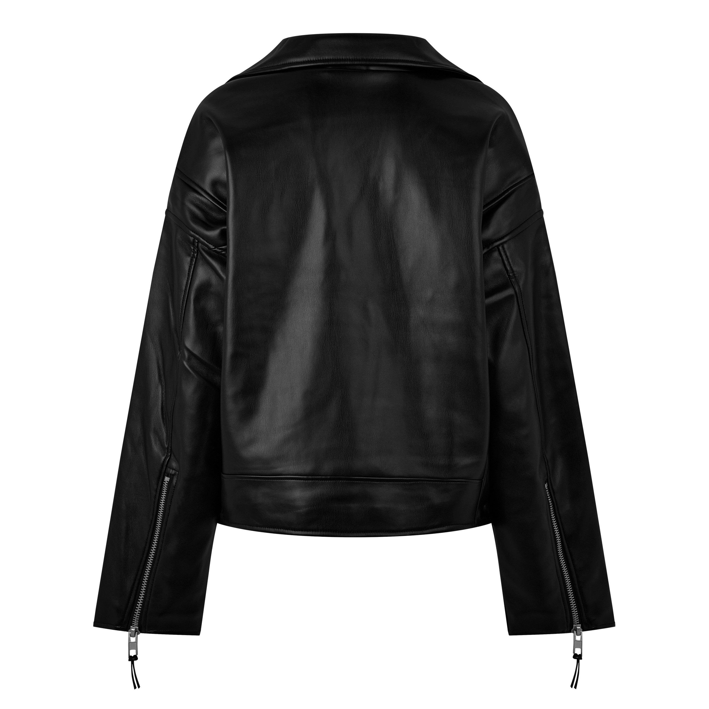 Black 001 - Good American - Women's Boyfriend Motorcycle Leather Jacket - 6