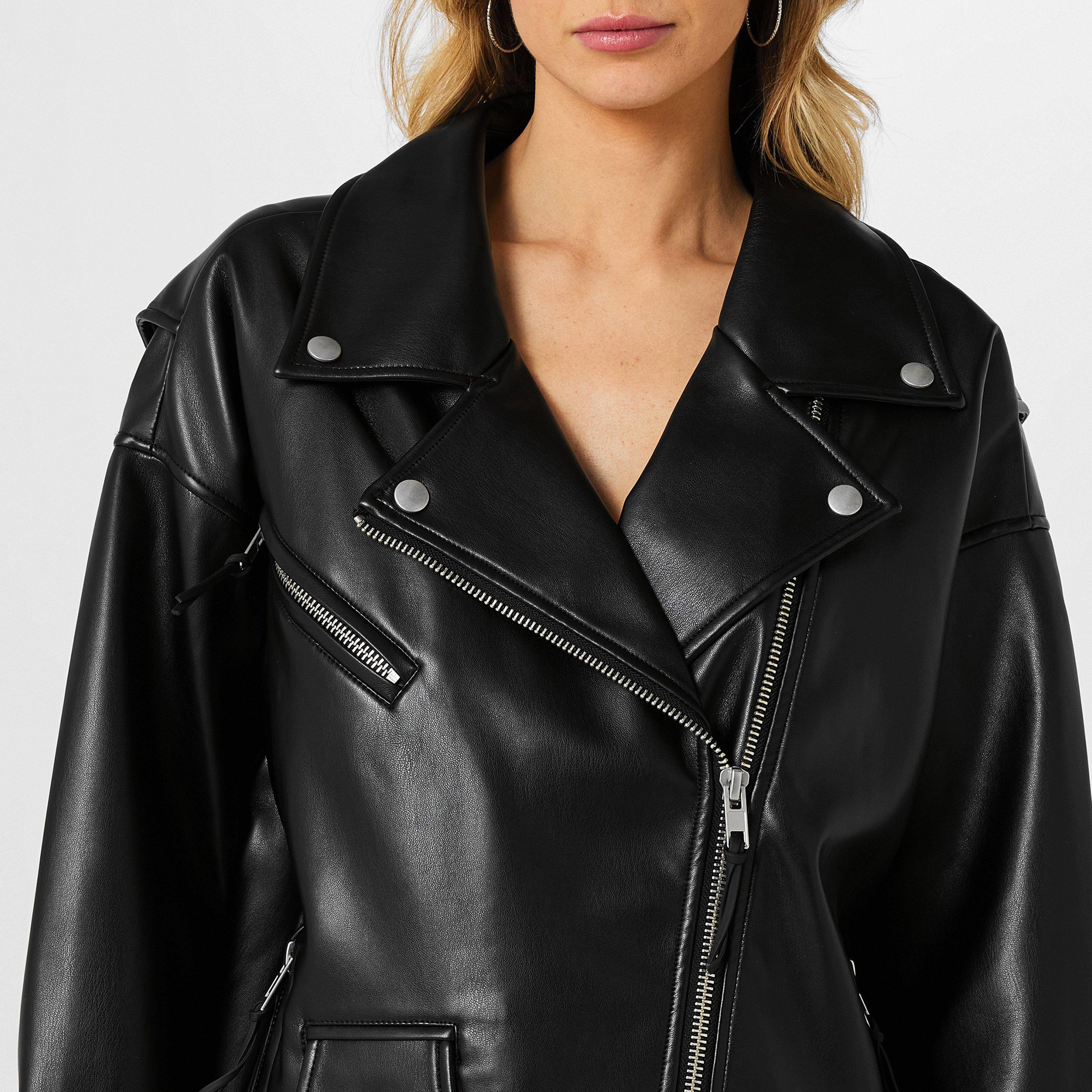 Black 001 - Good American - Women's Boyfriend Motorcycle Leather Jacket - 3