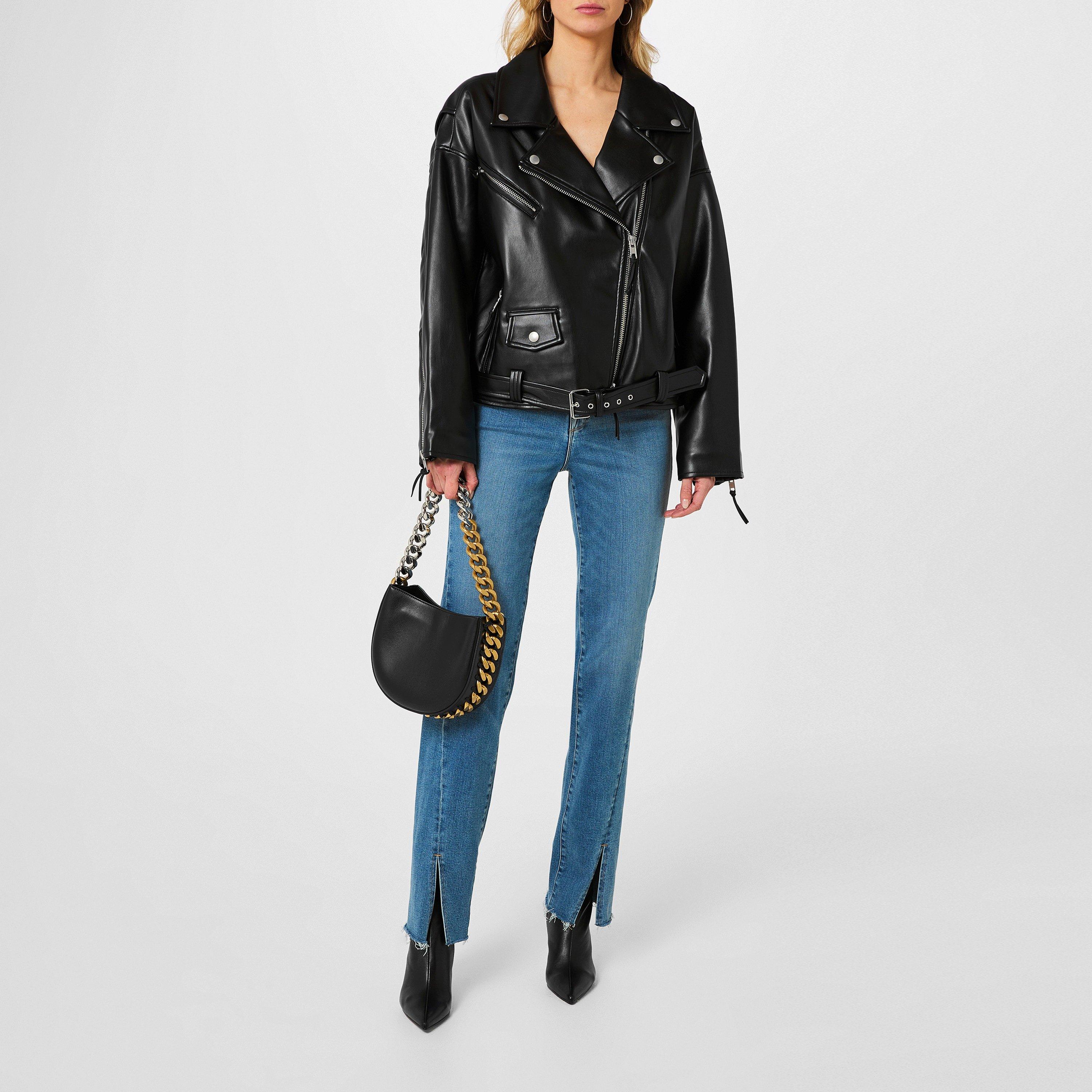 Black 001 - Good American - Women's Boyfriend Motorcycle Leather Jacket - 4