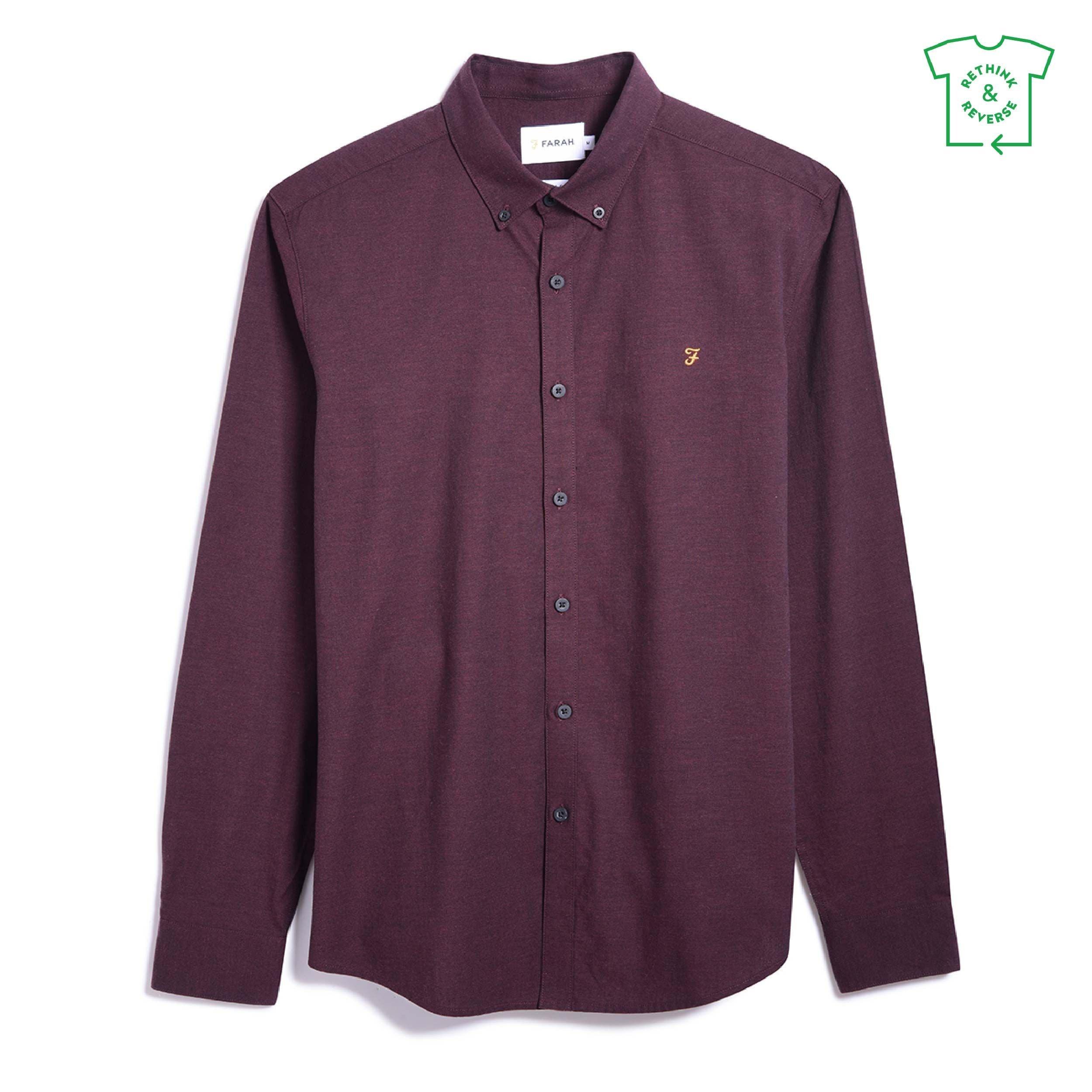 Farah Men's Steen Brushed Cotton Long Sleeve Shirt Adults - Red Farah Red - Small