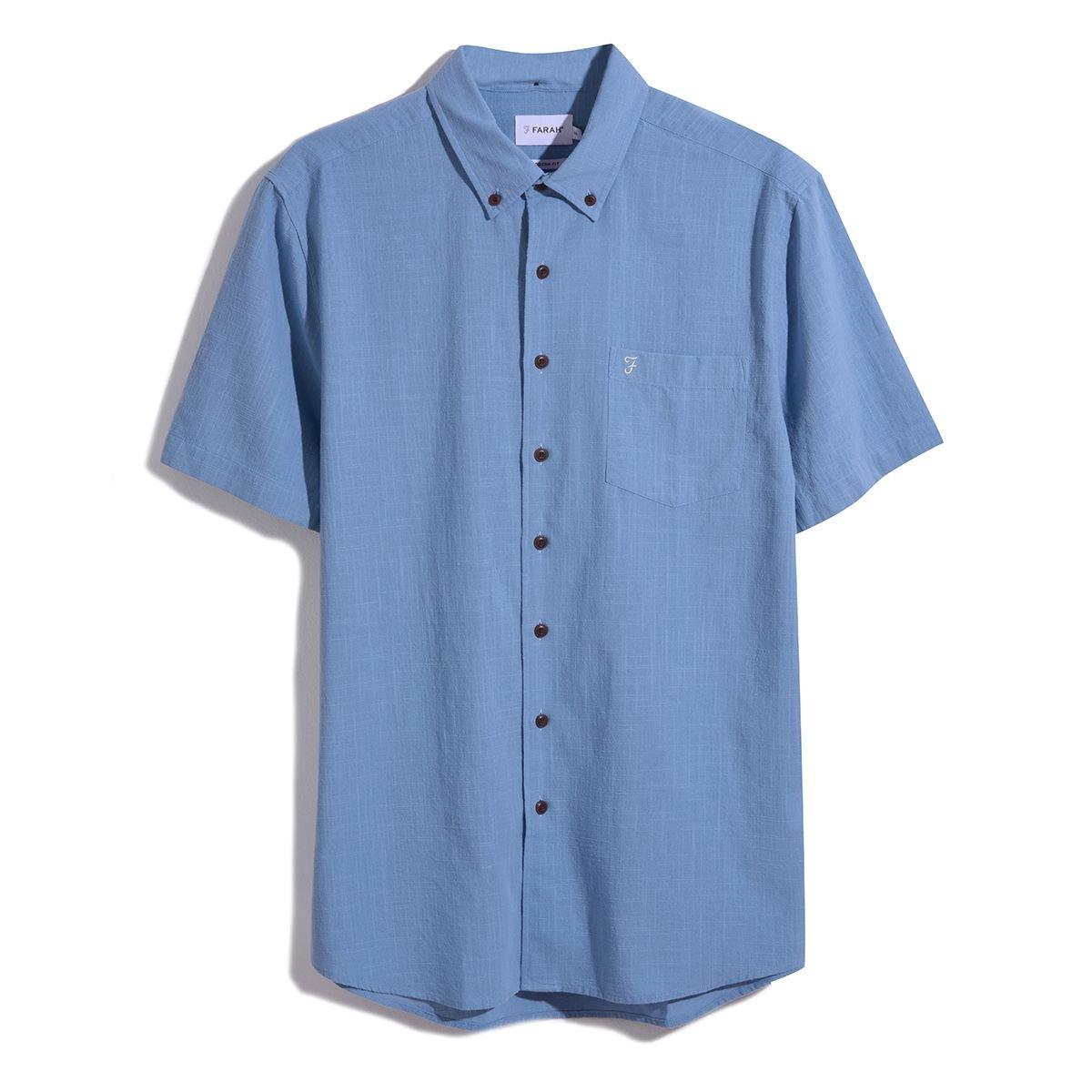 Farah Men's Densmore Short Sleeve Button Down Shirt - Faded Denim Blu - Small