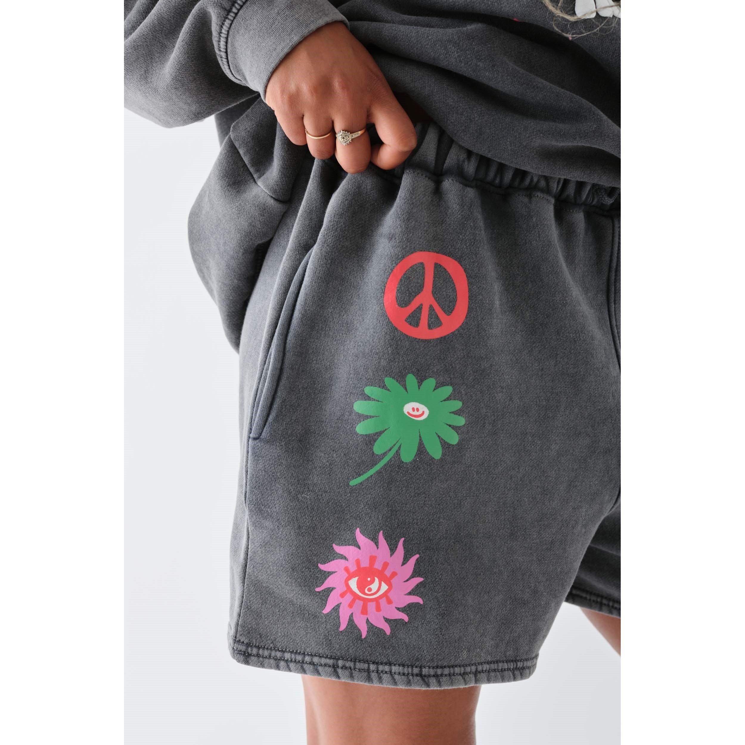 Grey - Daisy Street - Women's Puff Print Fleece Jogger Shorts - 3