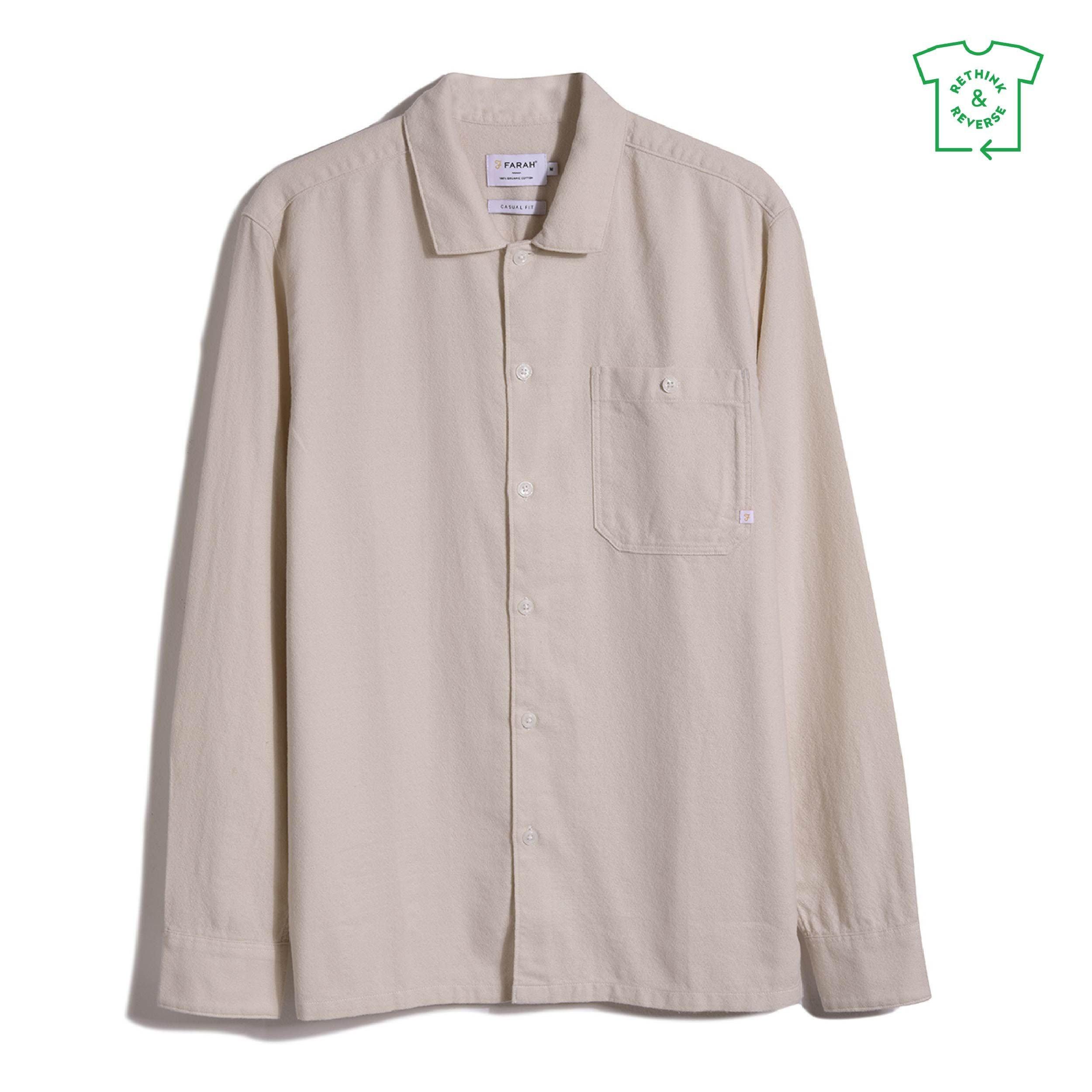 Farah Men's Campbell Long-Sleeve Oxford Shirt - Cream - Small